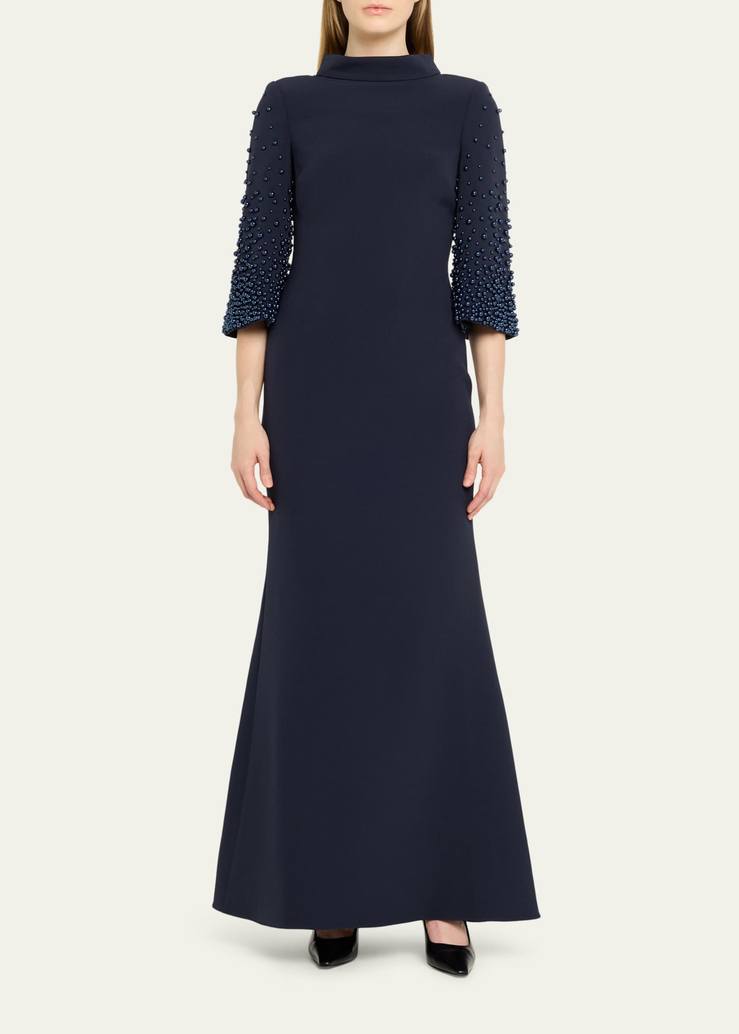formal badgley mischka dress Badgley Mischka Pleat Trim Gown- Azure – By Request main image 0