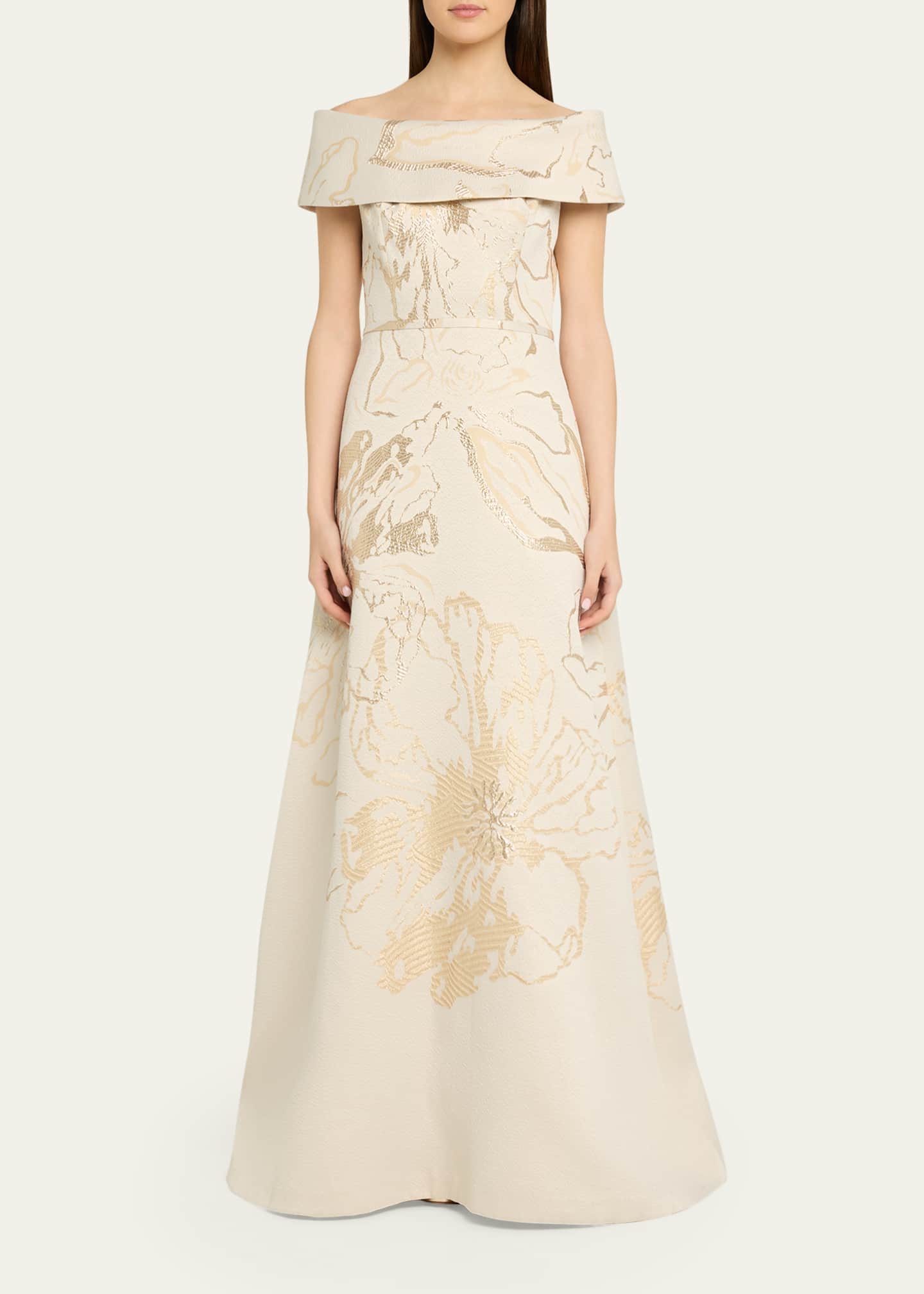 formal teri jon dresses Crepe Asymmetrical Off The Shoulder Organza Ruffle Column Gown