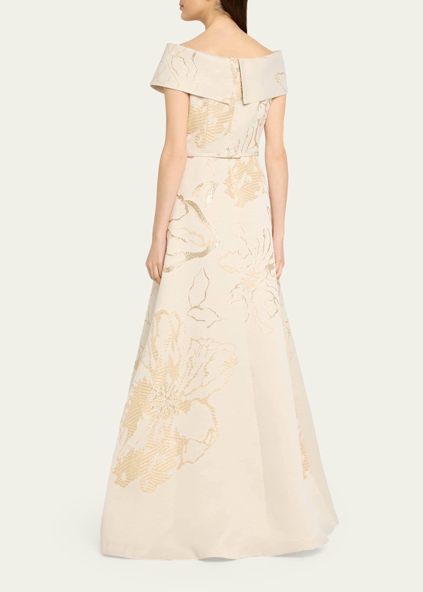 Rickie Freeman for Teri Jon Off-Shoulder Metallic Floral Jacquard Gown -  Bergdorf Goodman