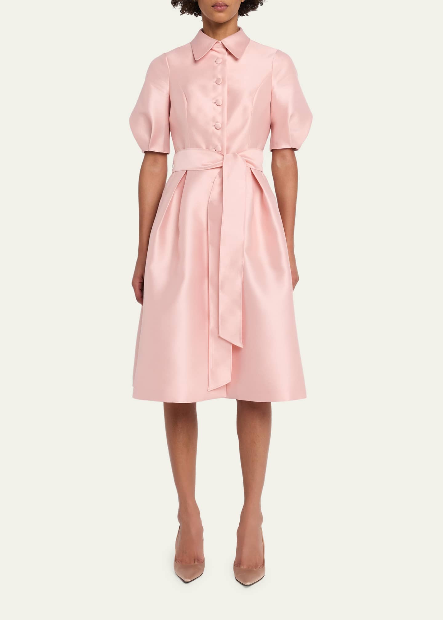 rickie freeman for teri jon shirt dress Rickie Freeman For Teri Jon Puff-Sleeve Pique Faille Shirtdress, Blush, Women's, 12, Casual & Work Dresses Shirtdresses Button-Down Shirt Dresses