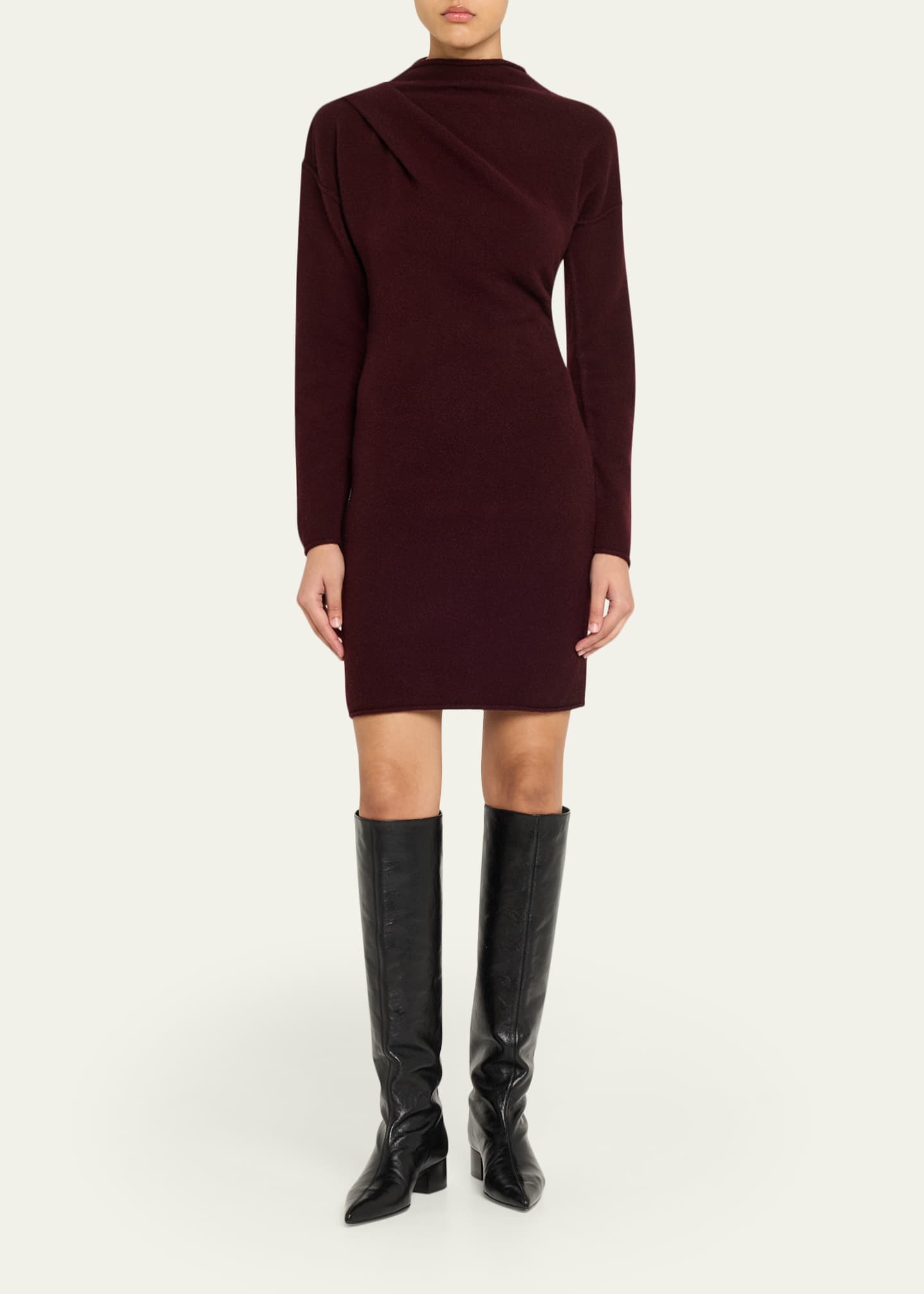 Slouchy Wool-Blend Mini Sweater Dress In Burgundy