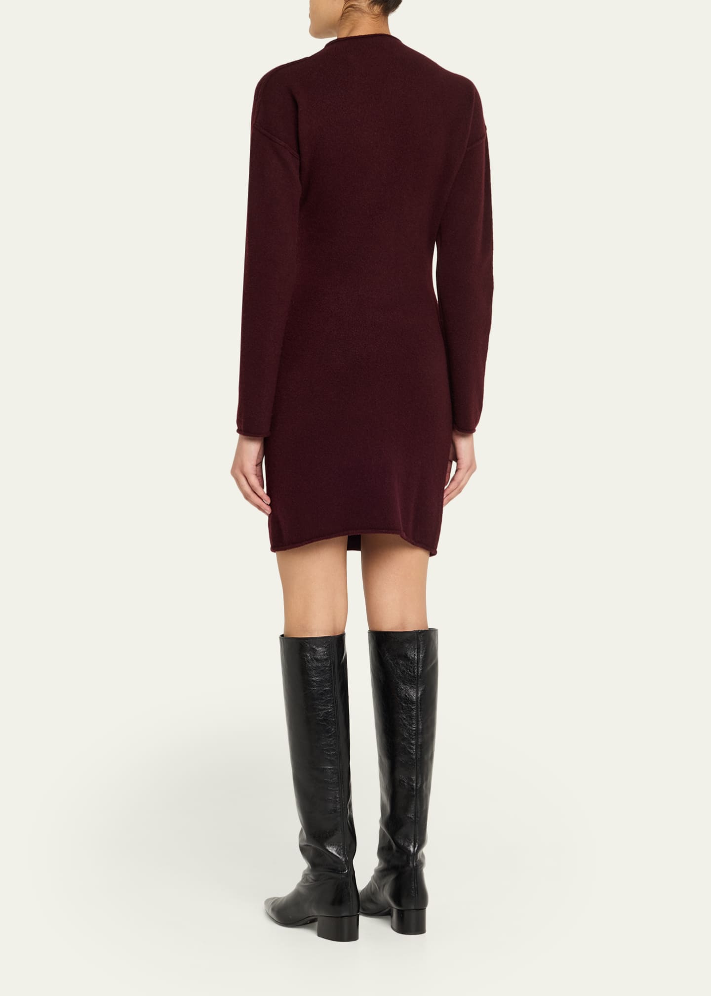 Slouchy Wool-Blend Mini Sweater Dress In Burgundy