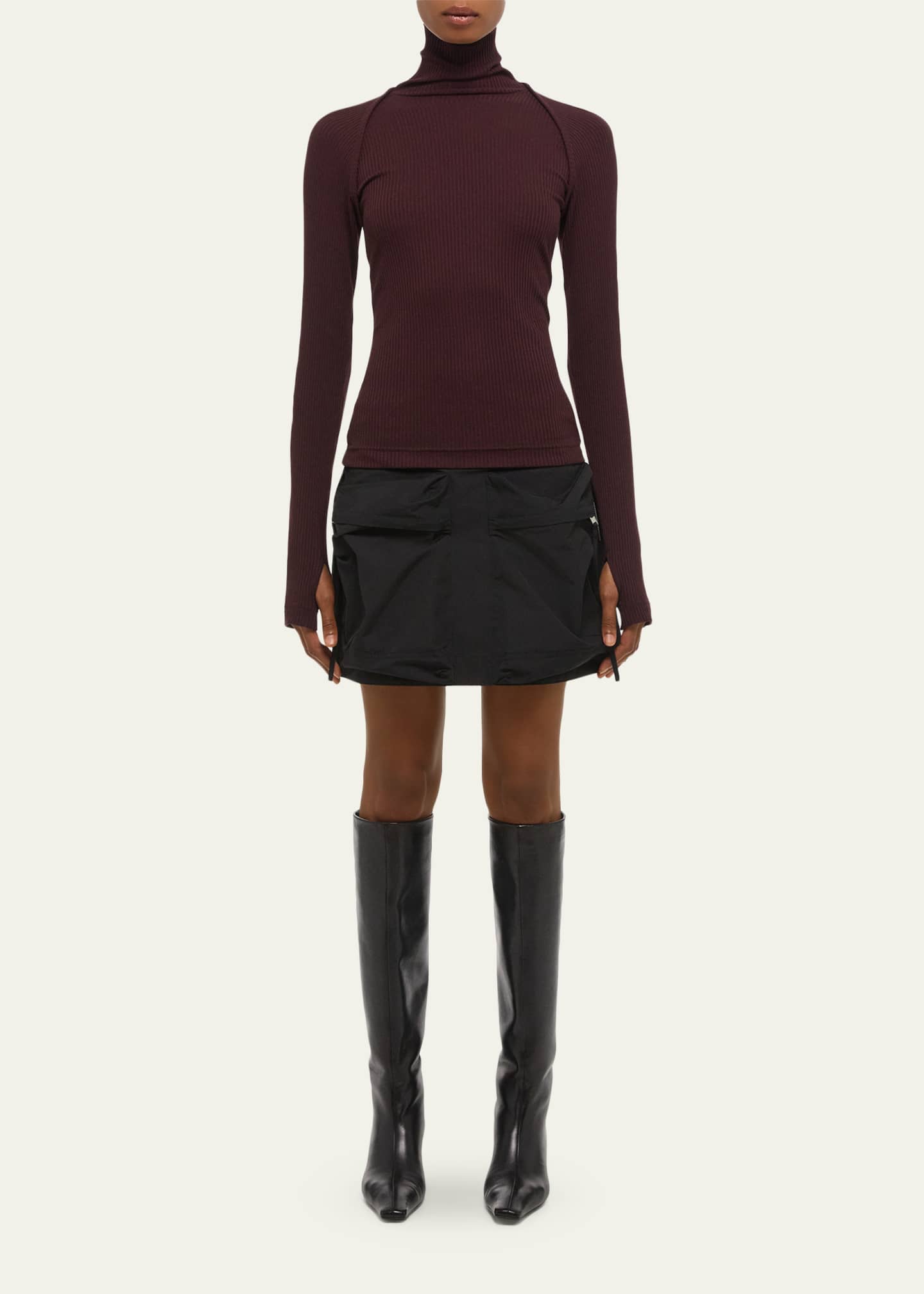 Rib-Knit Shrug Turtleneck