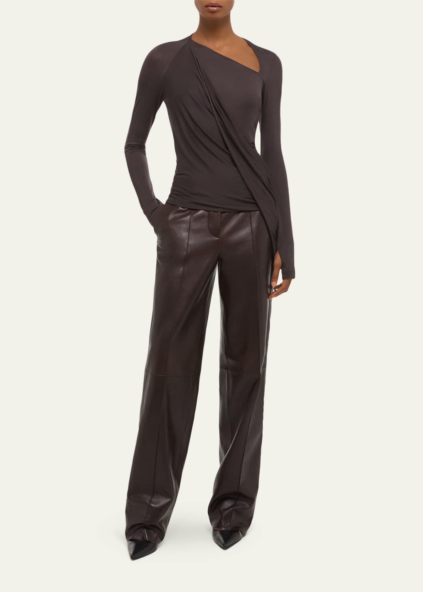 Helmut Lang Draped Asymmetric Jersey Top - Bergdorf Goodman