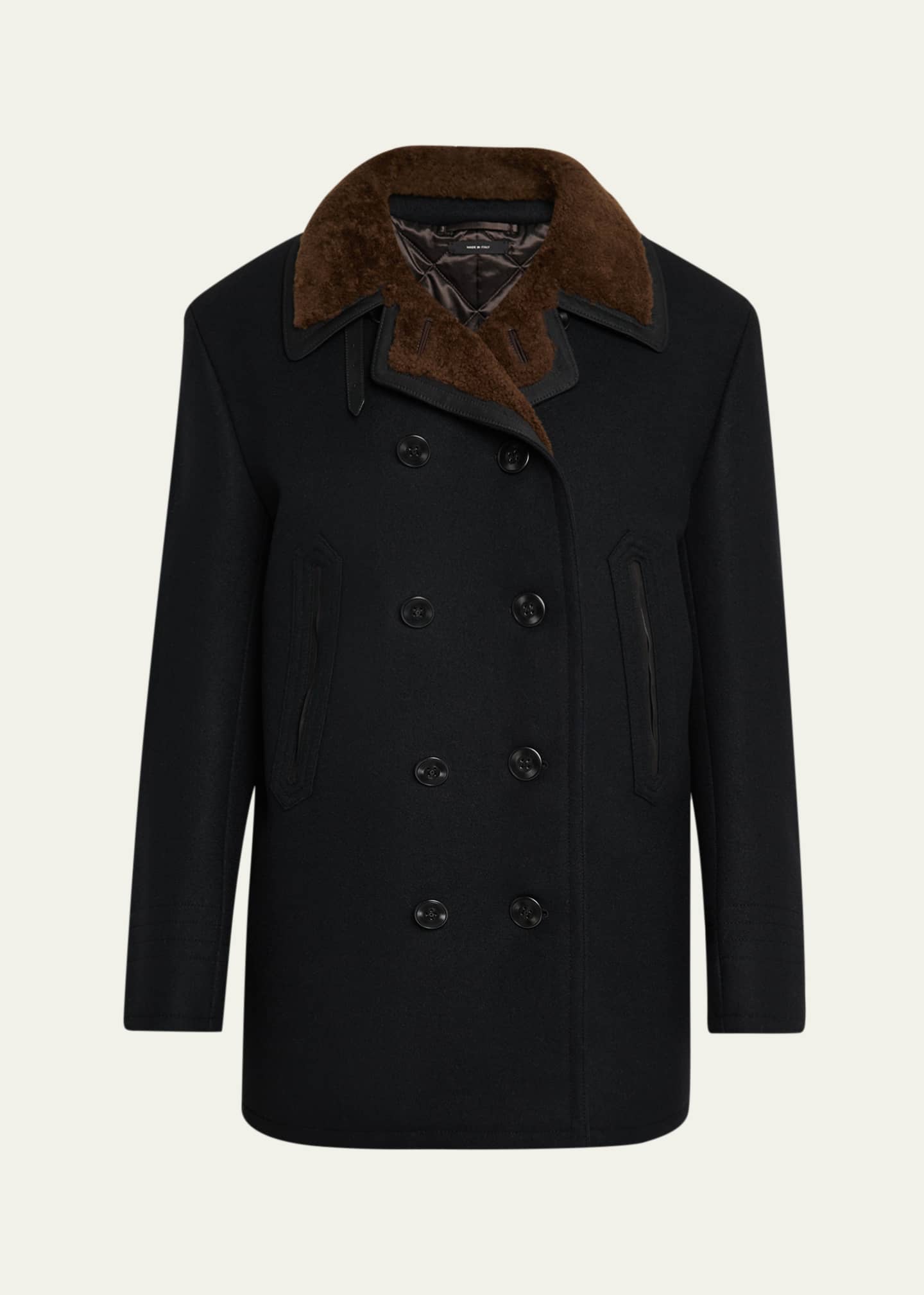 TOM FORD Men's Melton Wool Shearling Double-Breasted Peacoat