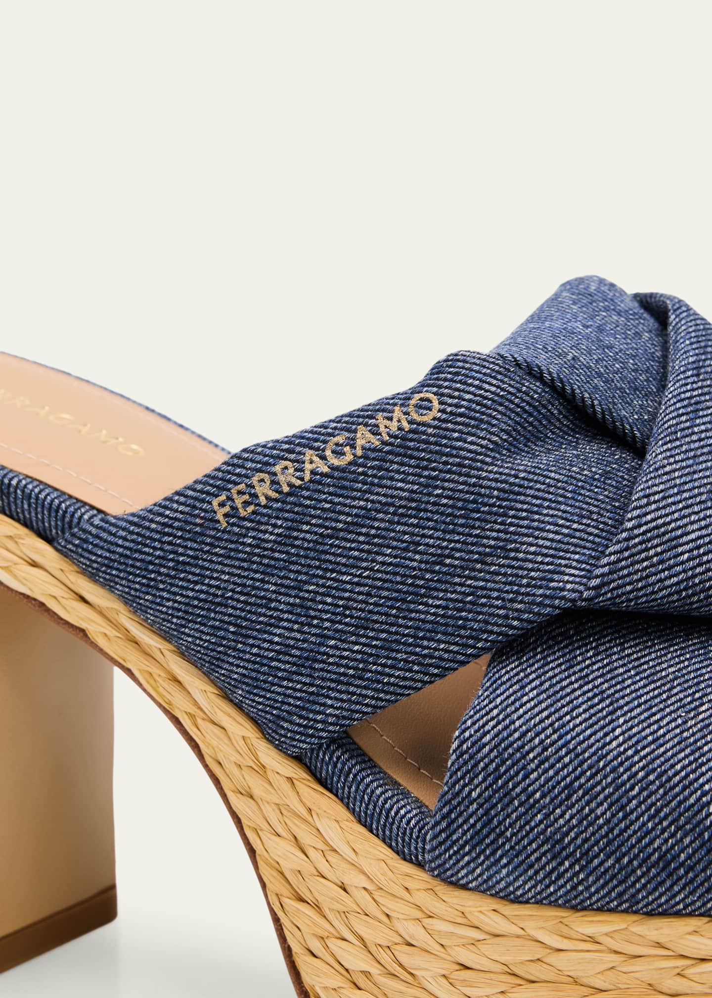 Ferragamo 85mm Douglas Platform Denim Mule Sandals - Bergdorf Goodman