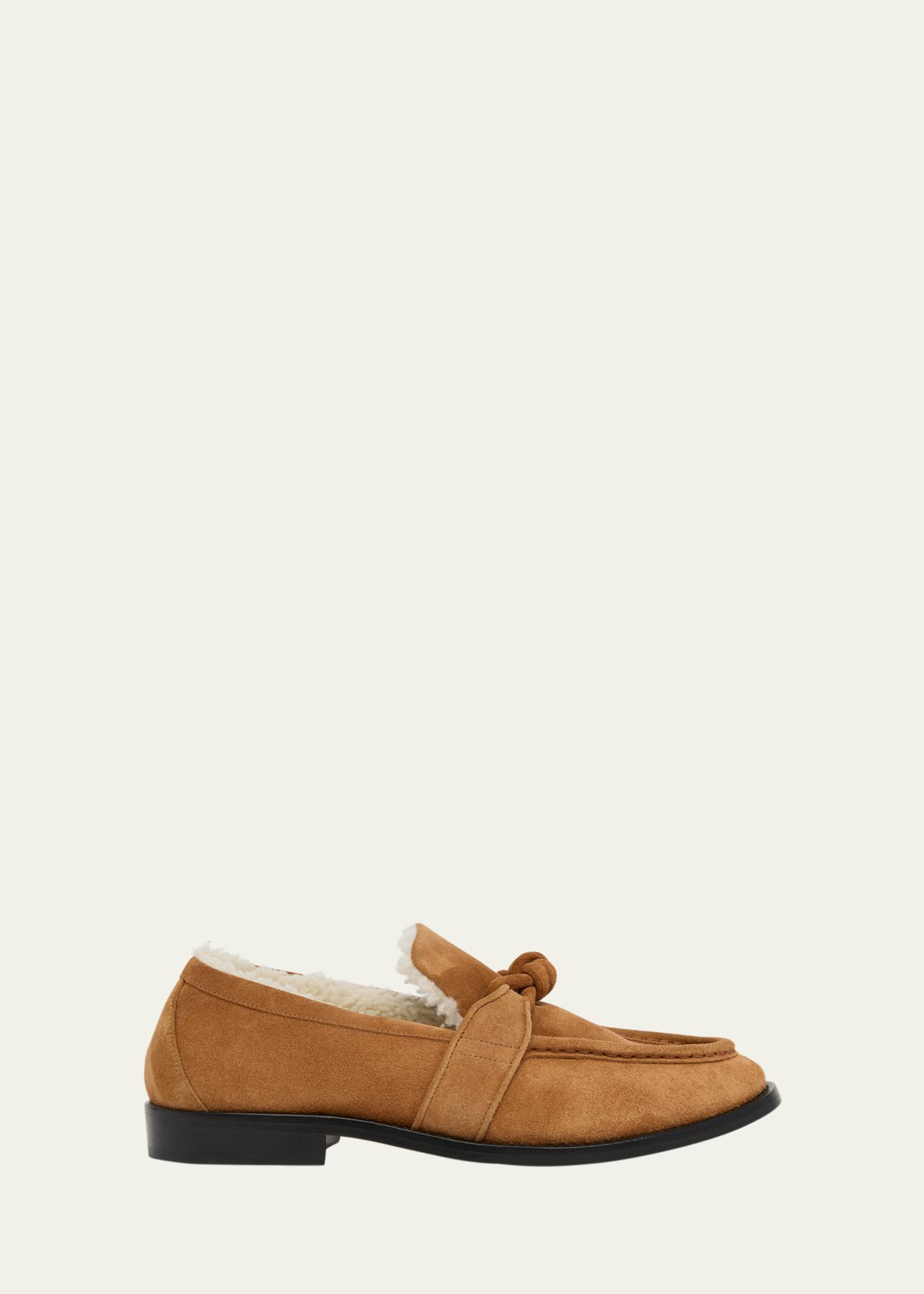Bottega Veneta Astaire Suede Shearling-Lined Knot Loafers