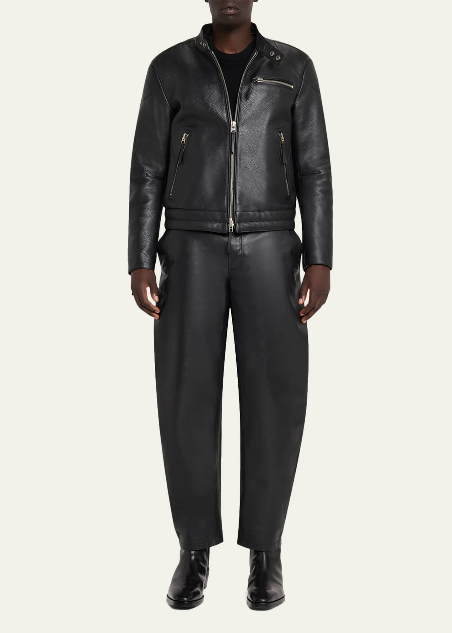 ジャケット・アウター  by Tom Ford Leather Jacket TOM FORD Men's Pebbled Leather Biker Jacket - Bergdorf Goodman