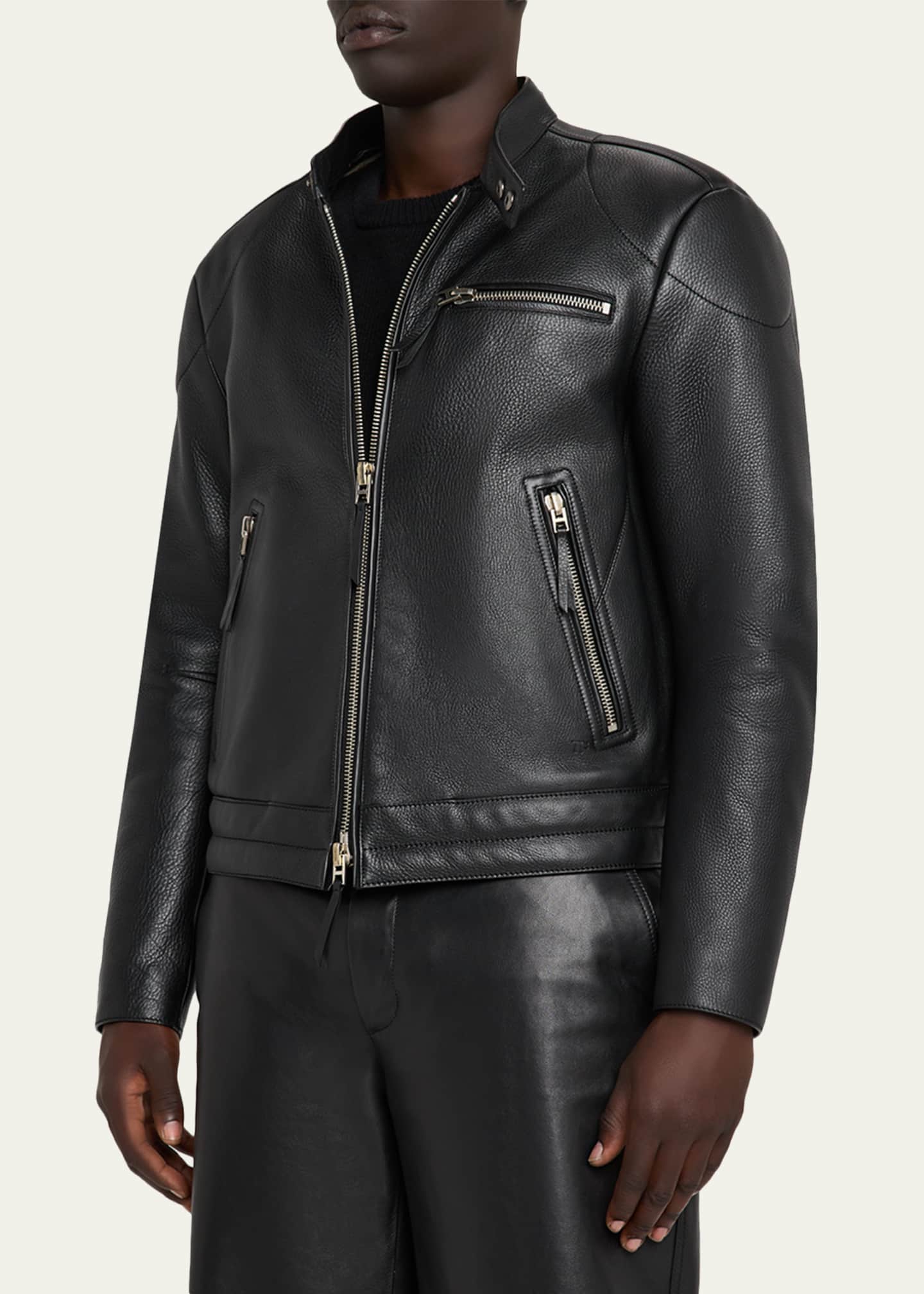 TOM FORD Men's Pebbled Leather Biker Jacket - Bergdorf Goodman
