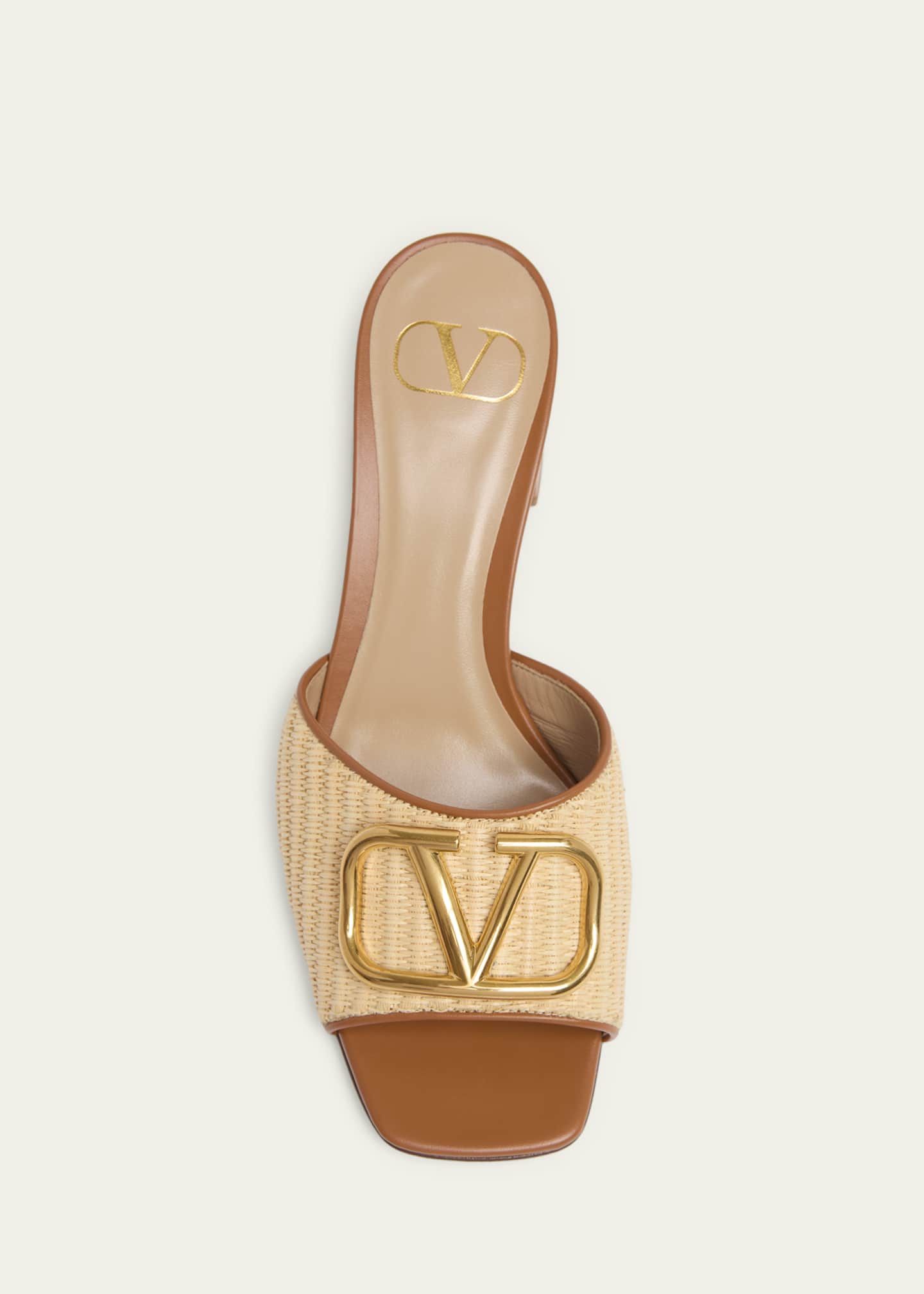 Valentino Garavani VLogo Signature Leather and Raffia Mule Sandals