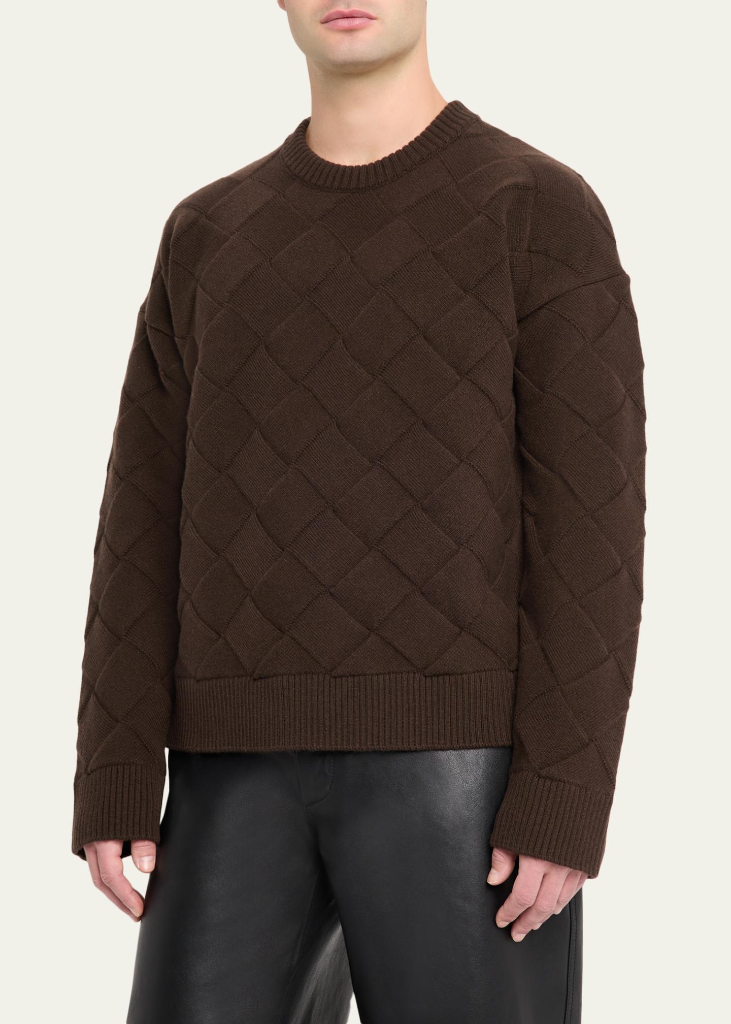 BOTTEGA VENETA クルーネックニットセーター ダークブラウン Bottega Veneta Men's Intrecciato Wool Knit Crewneck Sweater