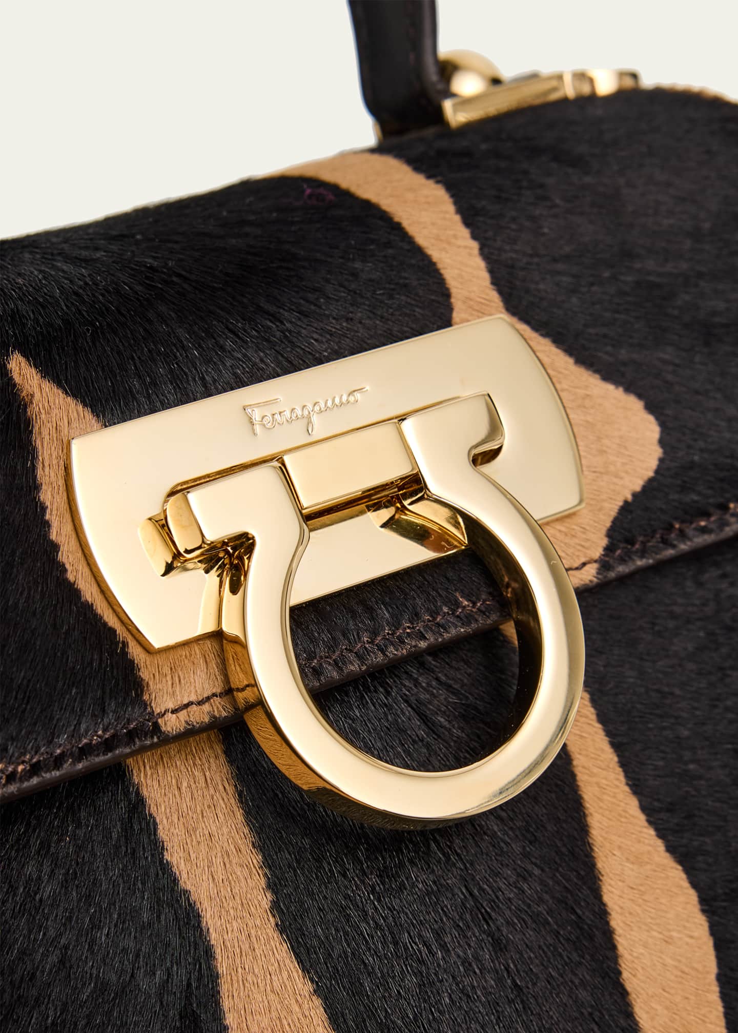 Ferragamo Iconic Zebra-Print Ponyhair Small Top-Handle Bag