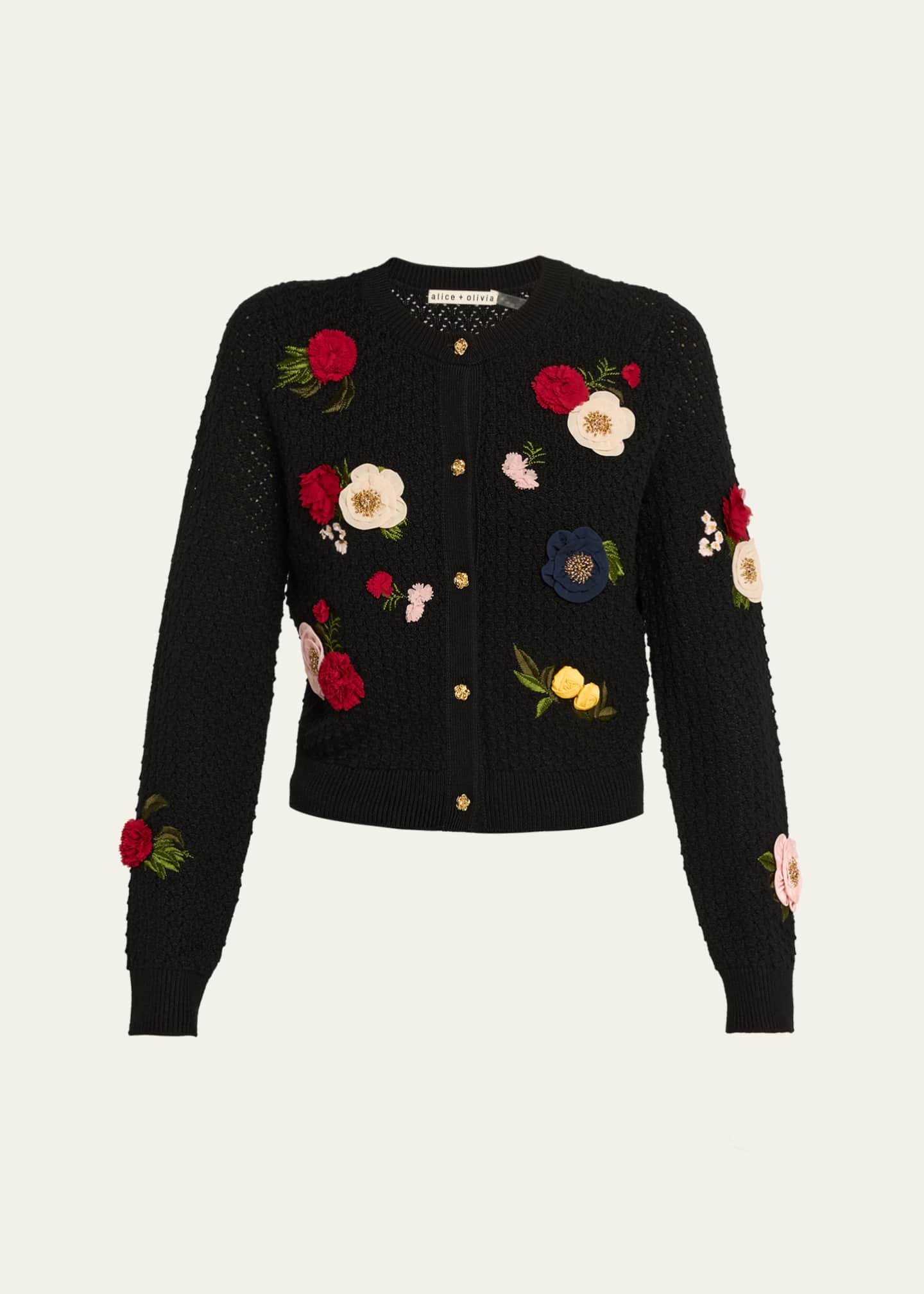 Alice + Olivia Dollie Floral Crewneck Cardigan - Bergdorf Goodman