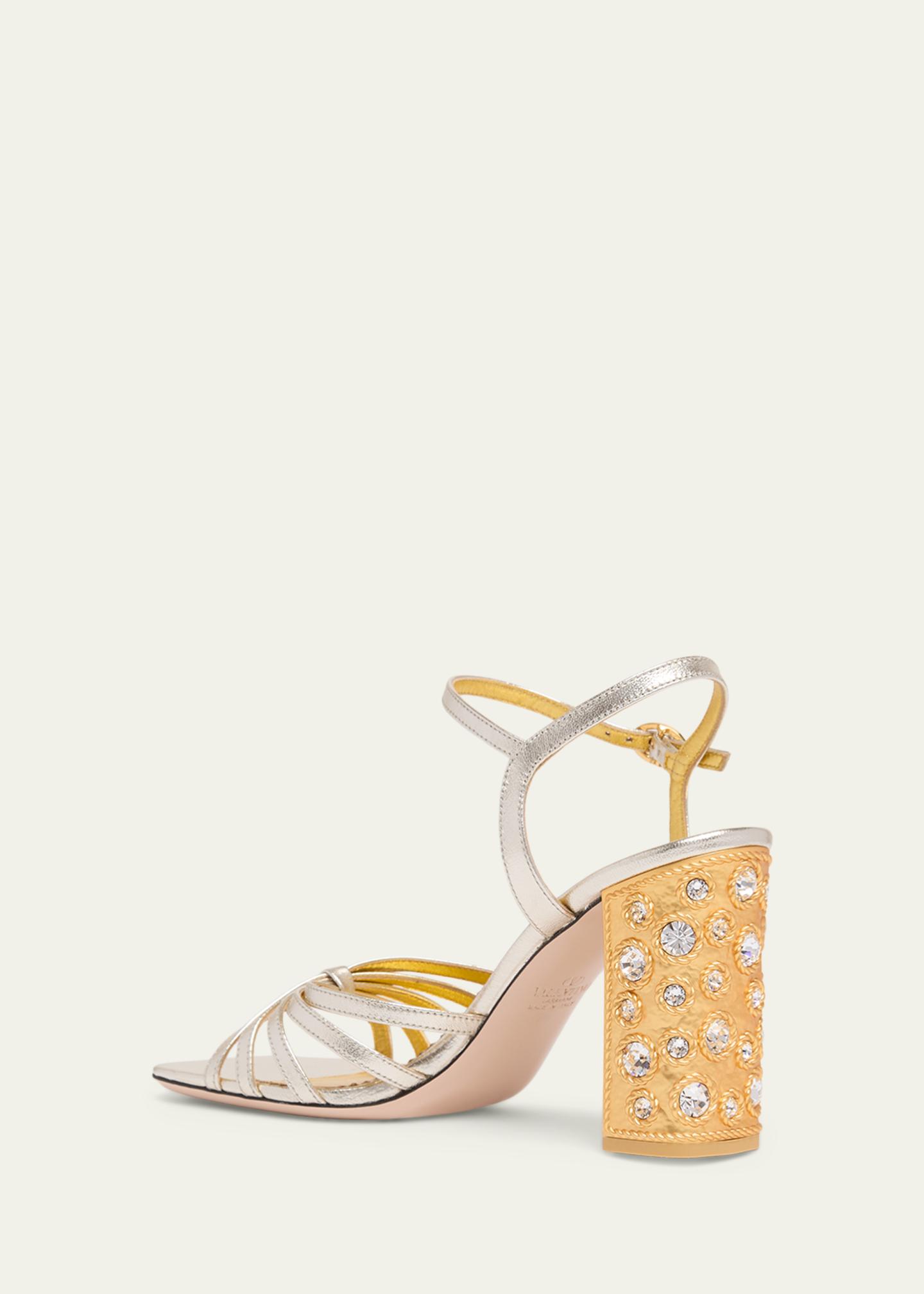 Valentino Garavani 90mm Valenti Embellished-Heel Metallic Leather ...