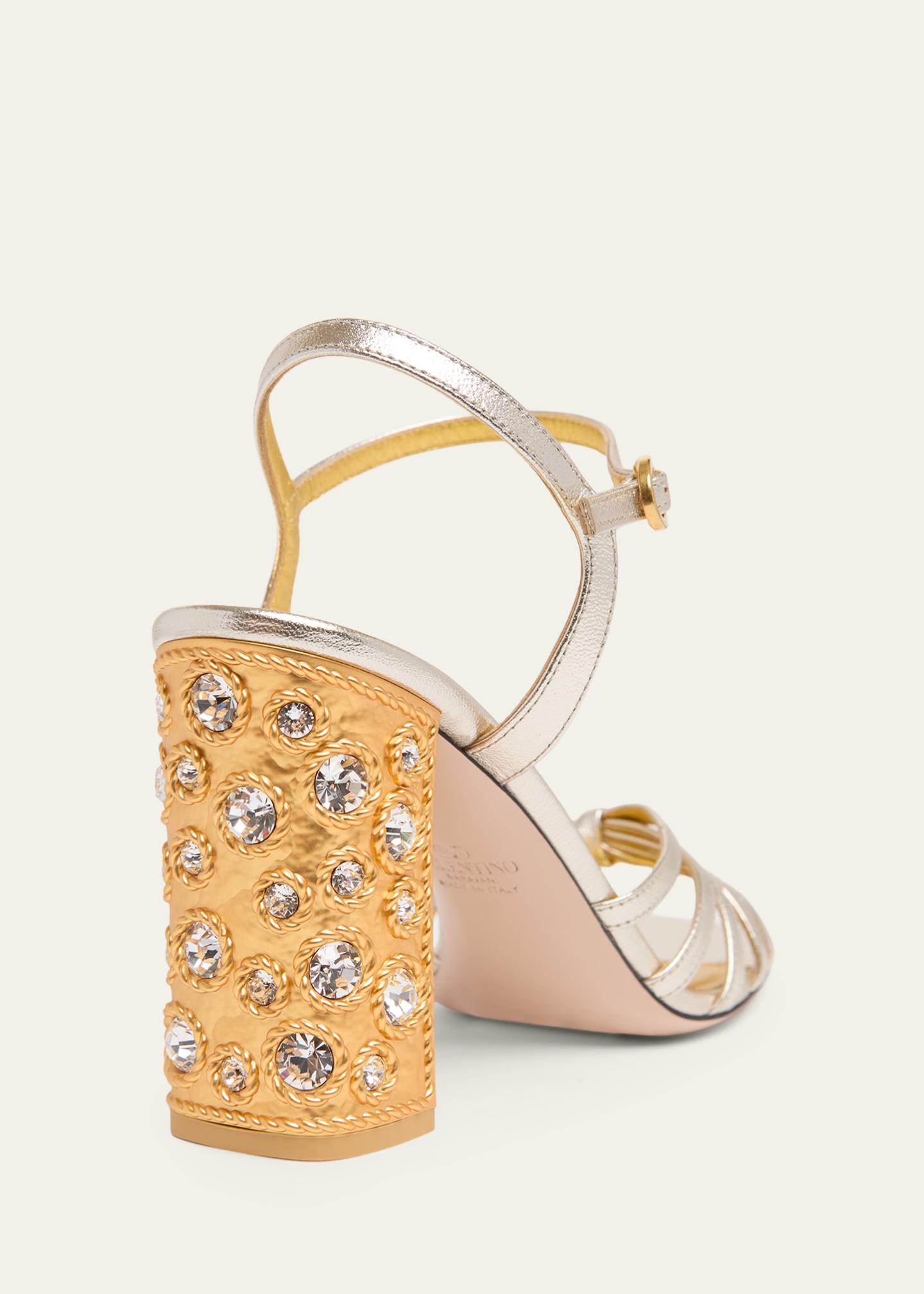 Valentino Garavani 90mm Valenti Embellished-Heel Metallic Leather ...