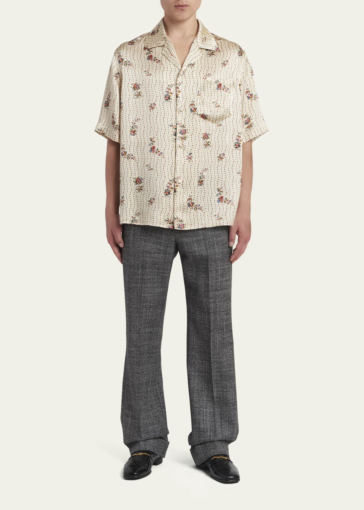 Valentino Garavani Men's Silk Papier Floral Boxy-Fit Bowling Shirt