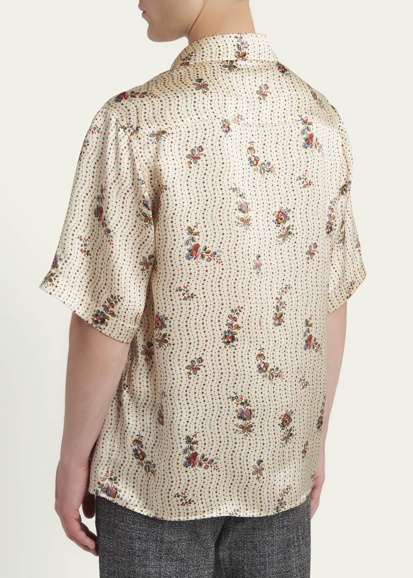 Valentino Garavani Men's Silk Papier Floral Boxy-Fit Bowling Shirt