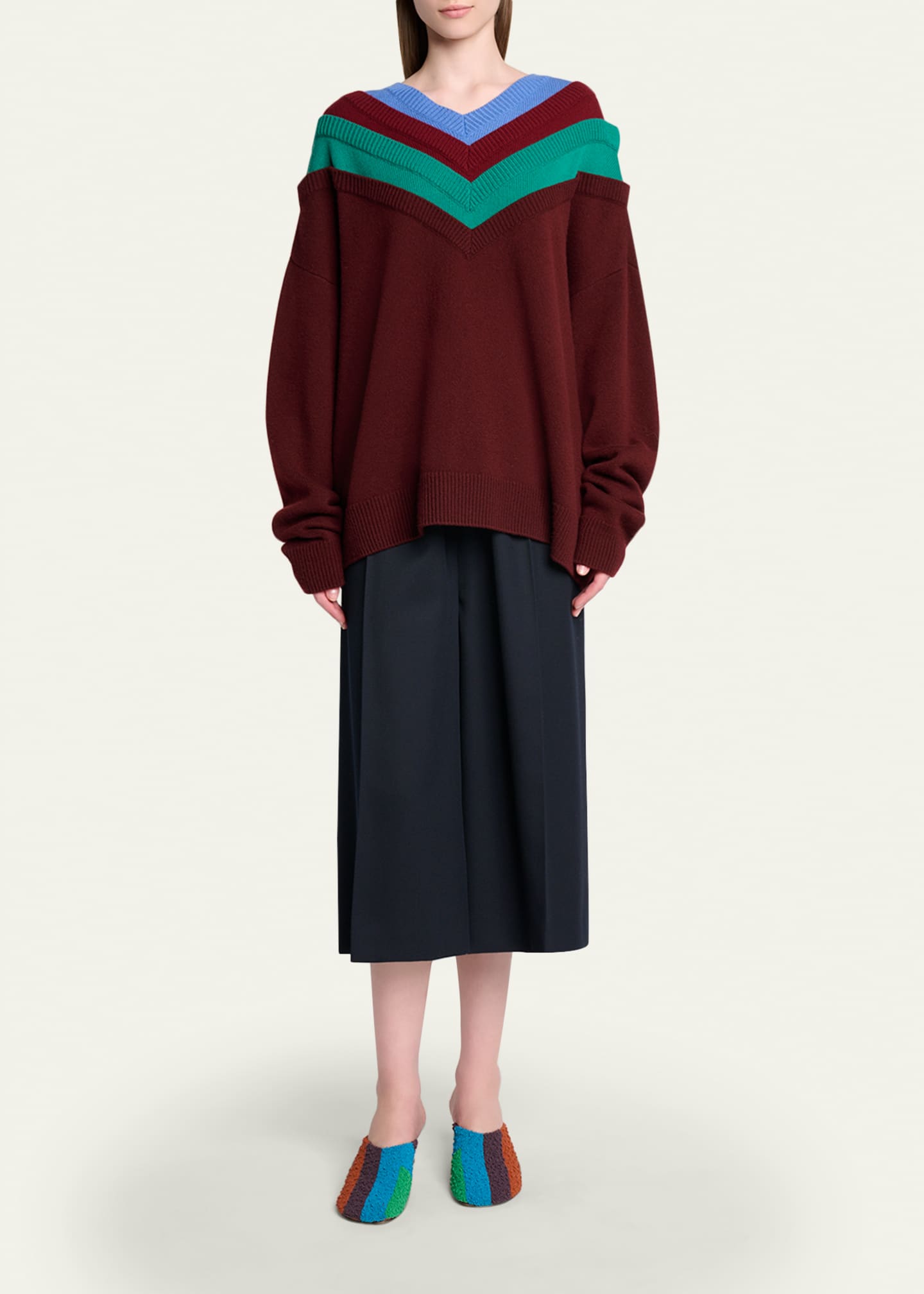 Loewe Layered V-Neck Wool Sweater - Bergdorf Goodman