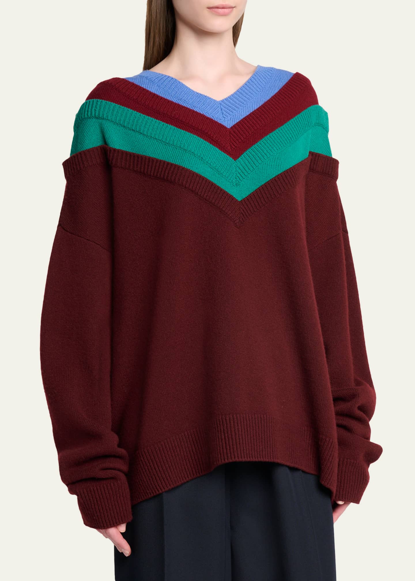 Loewe x Albers Layered V-Neck Wool Sweater - Bergdorf Goodman