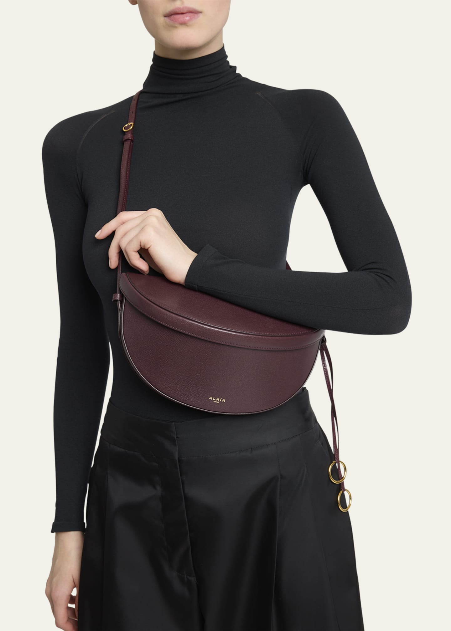 East-West Curved Goatskin Leather Shoulder Bag