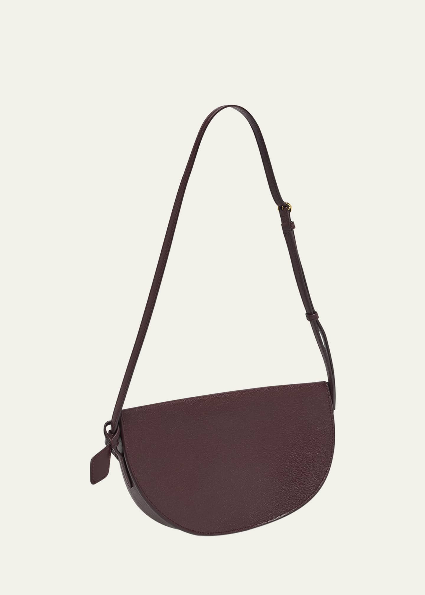 East-West Curved Goatskin Leather Shoulder Bag