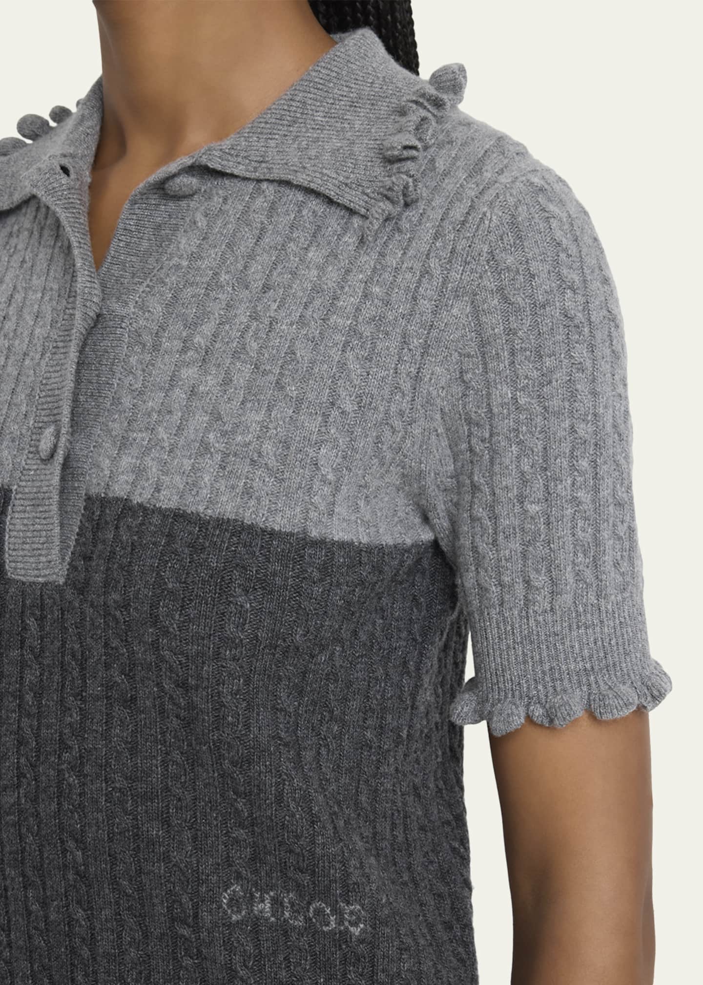 Chloe Bicolor Ruffle-Trim Short-Sleeve Polo Sweater - Bergdorf Goodman