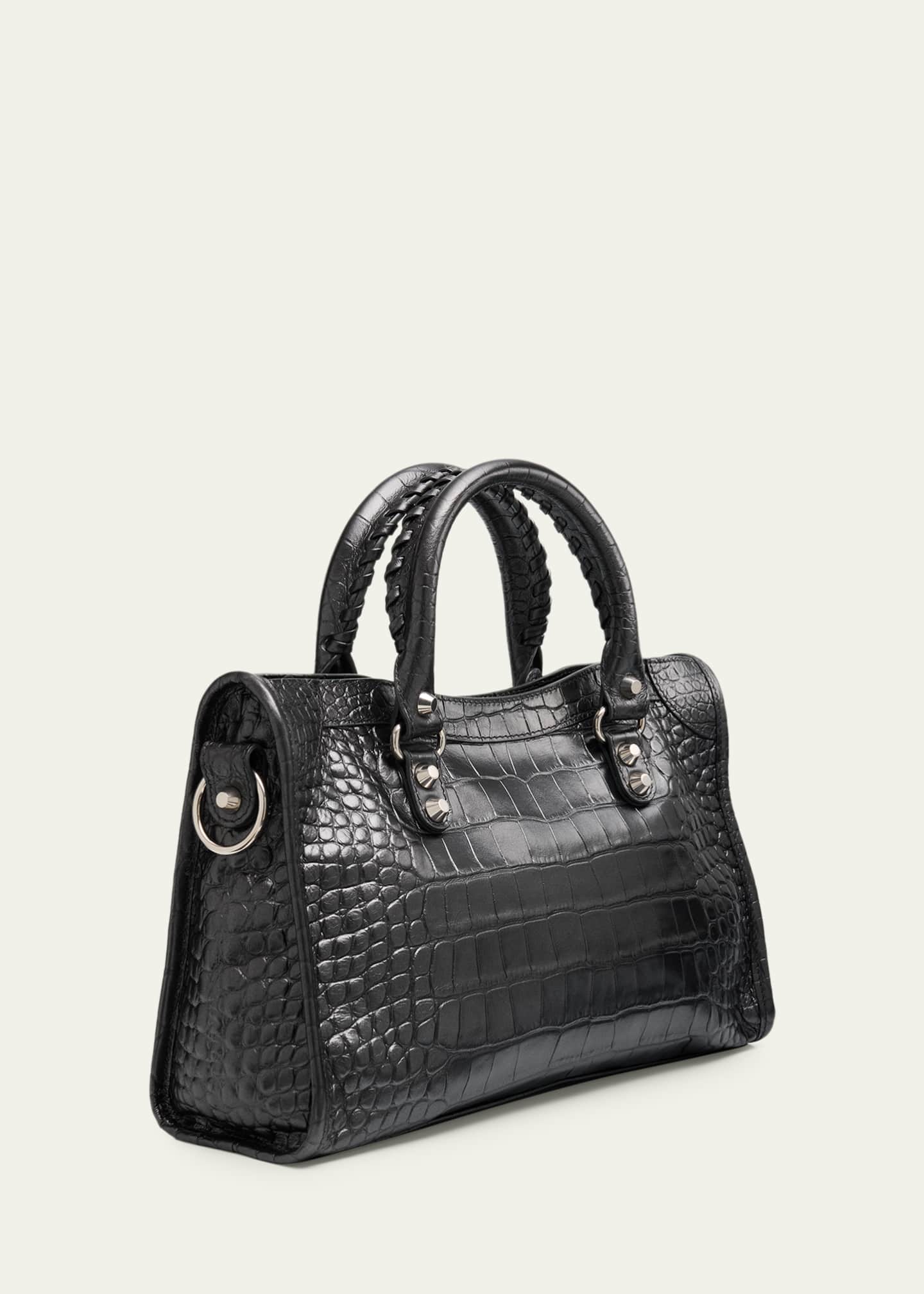 Balenciaga Le City Small Croc-Embossed Leather Top-Handle Bag