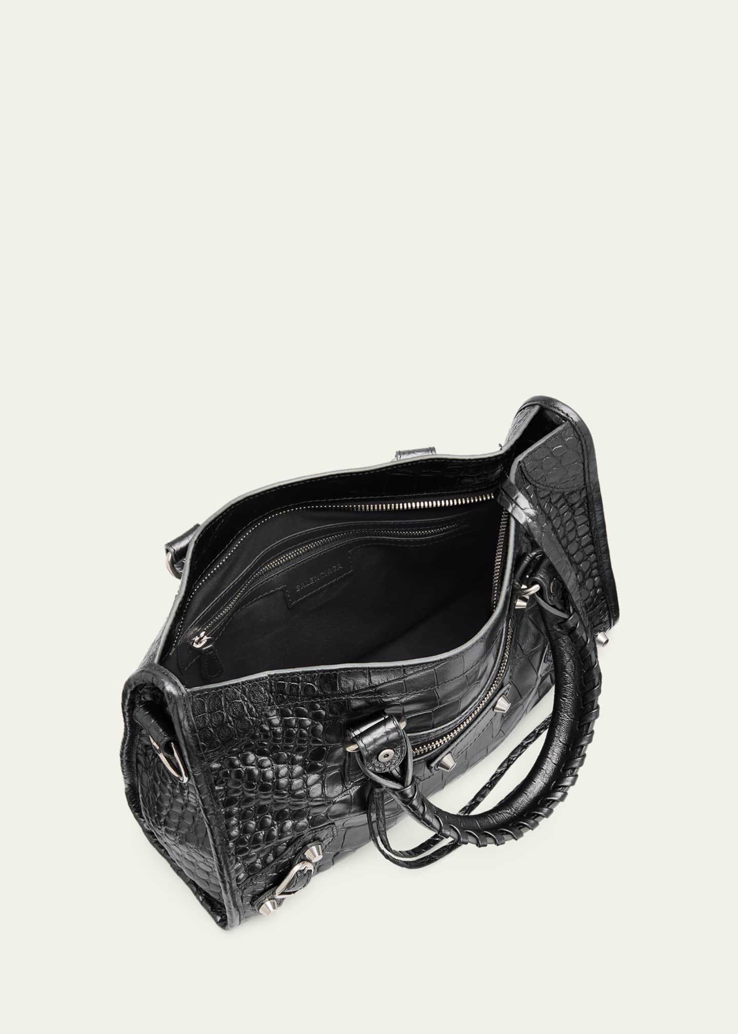 Balenciaga Le City Small Croc-Embossed Leather Top-Handle Bag
