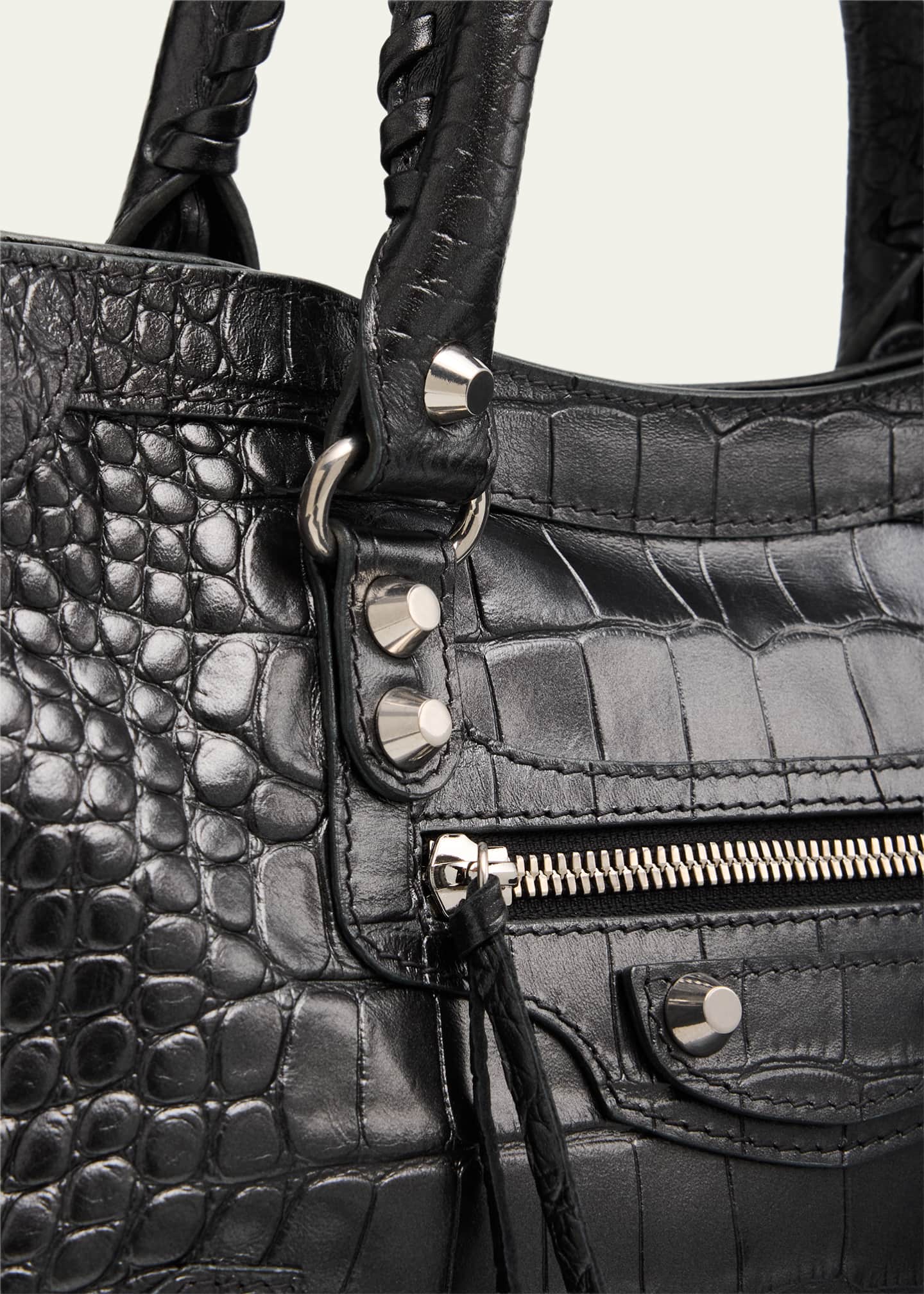Balenciaga Le City Small Croc-Embossed Leather Top-Handle Bag