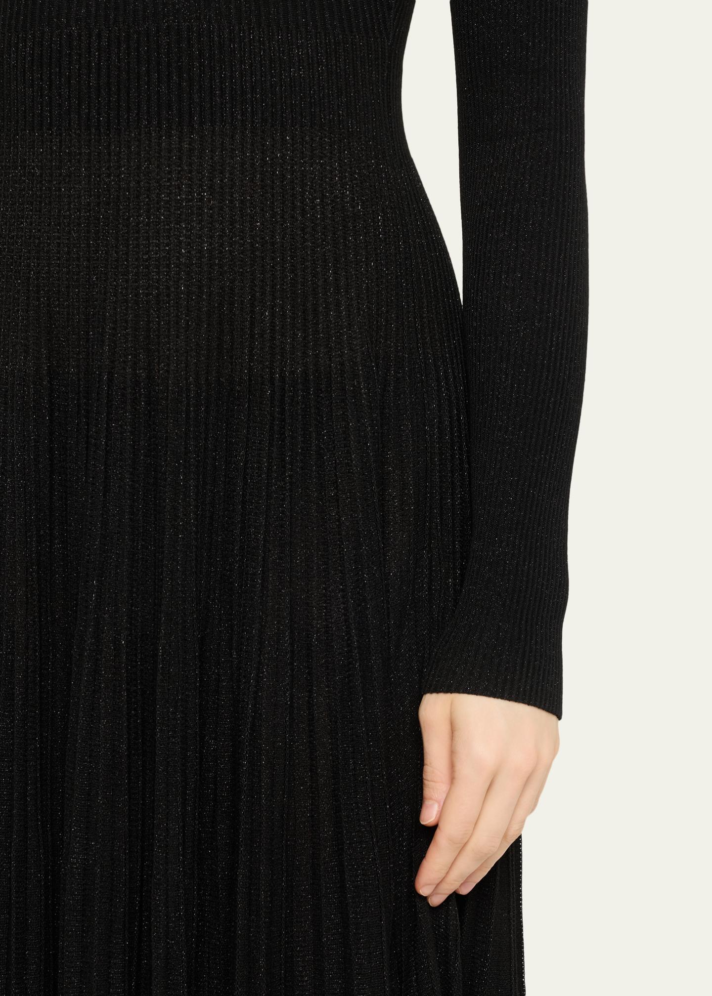 Ralph Lauren Collection Rib-Knit Pleated Turtleneck Gown