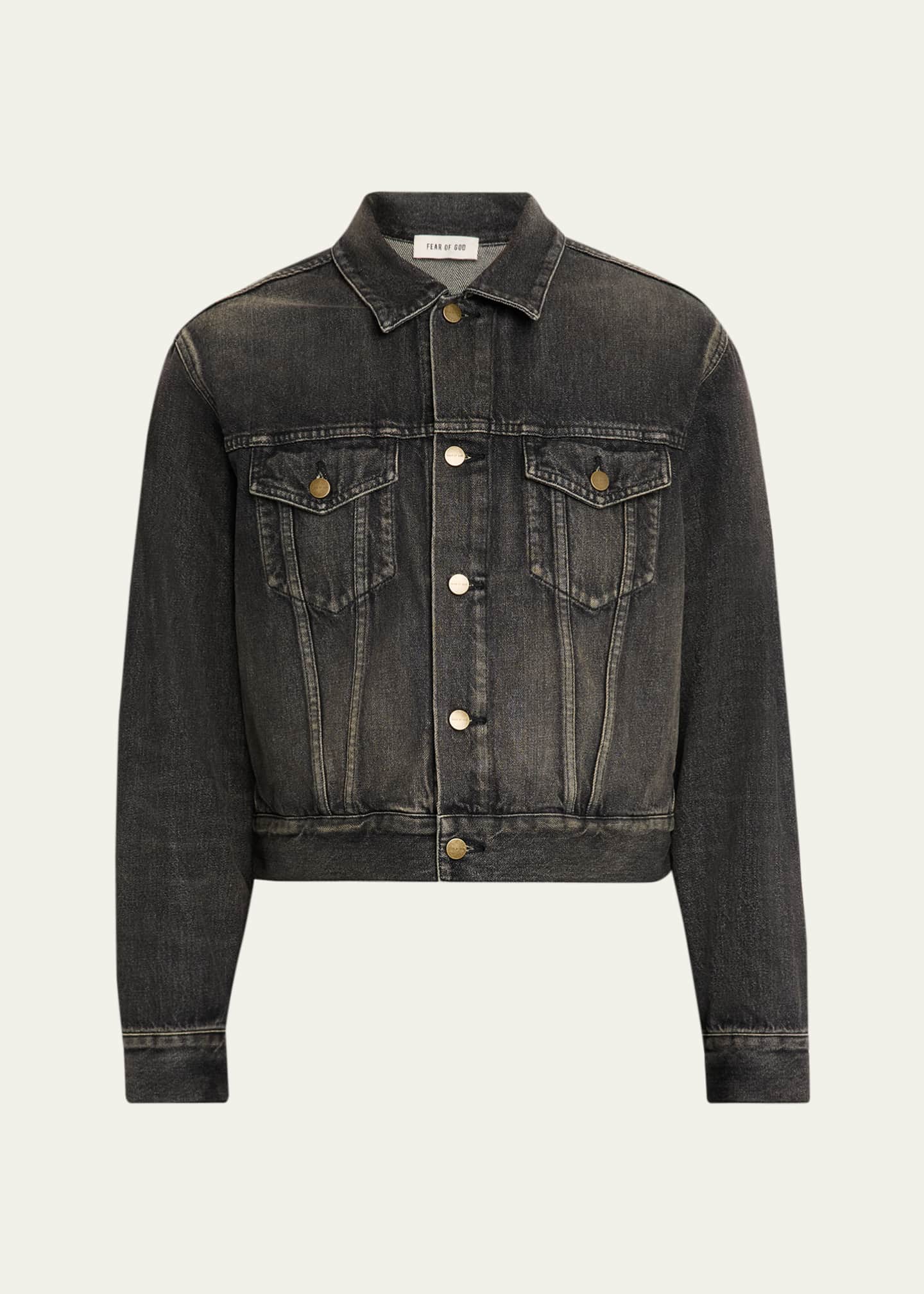 Fear of God ブラックパファージャケット Fear of God Men's Washed Black Denim Trucker Jacket - Bergdorf Goodman