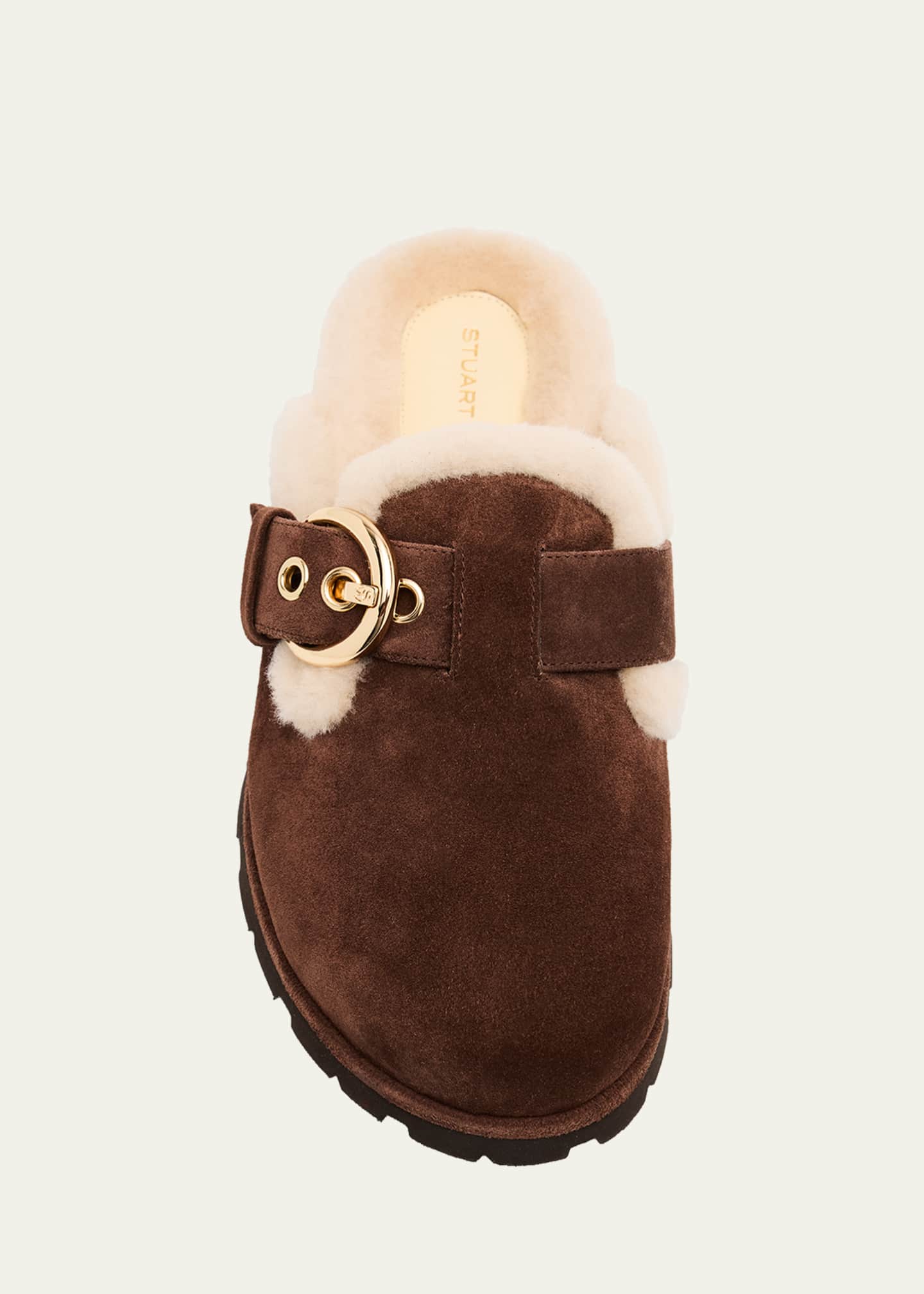 Stuart Weitzman Chrystie Shearling-Lined Suede Mules - Bergdorf