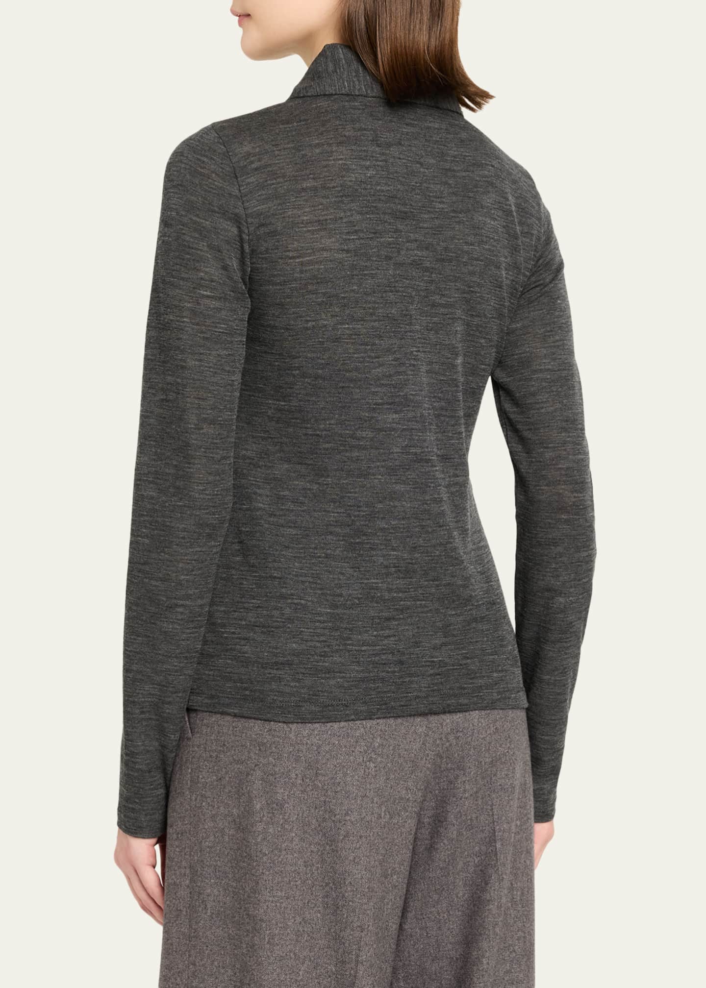 Long-Sleeve Fine Wool Buttoned Top
