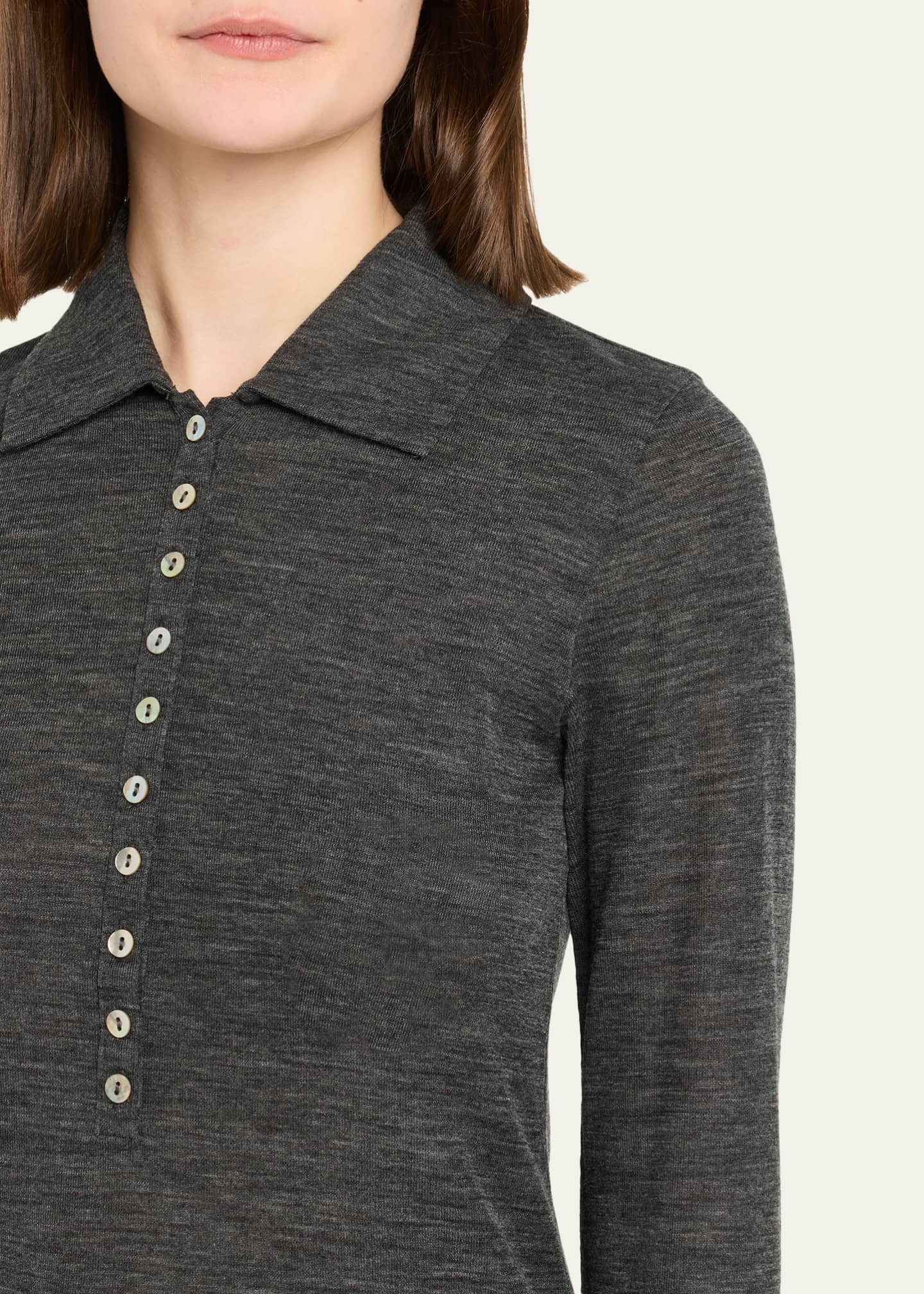 Long-Sleeve Fine Wool Buttoned Top