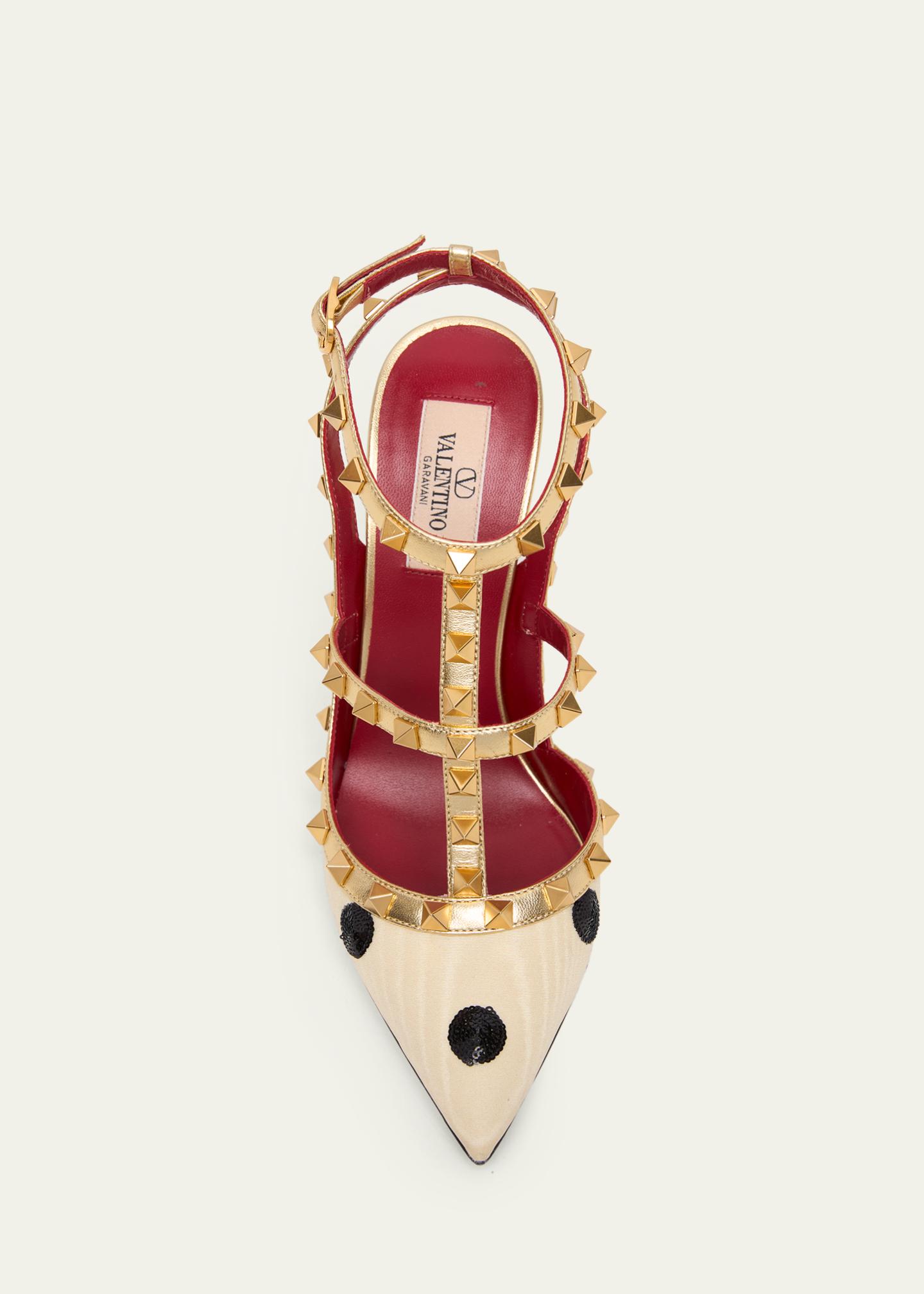 Valentino Garavani 100mm Rockstud Sequined Metallic Leather Caged Pumps ...