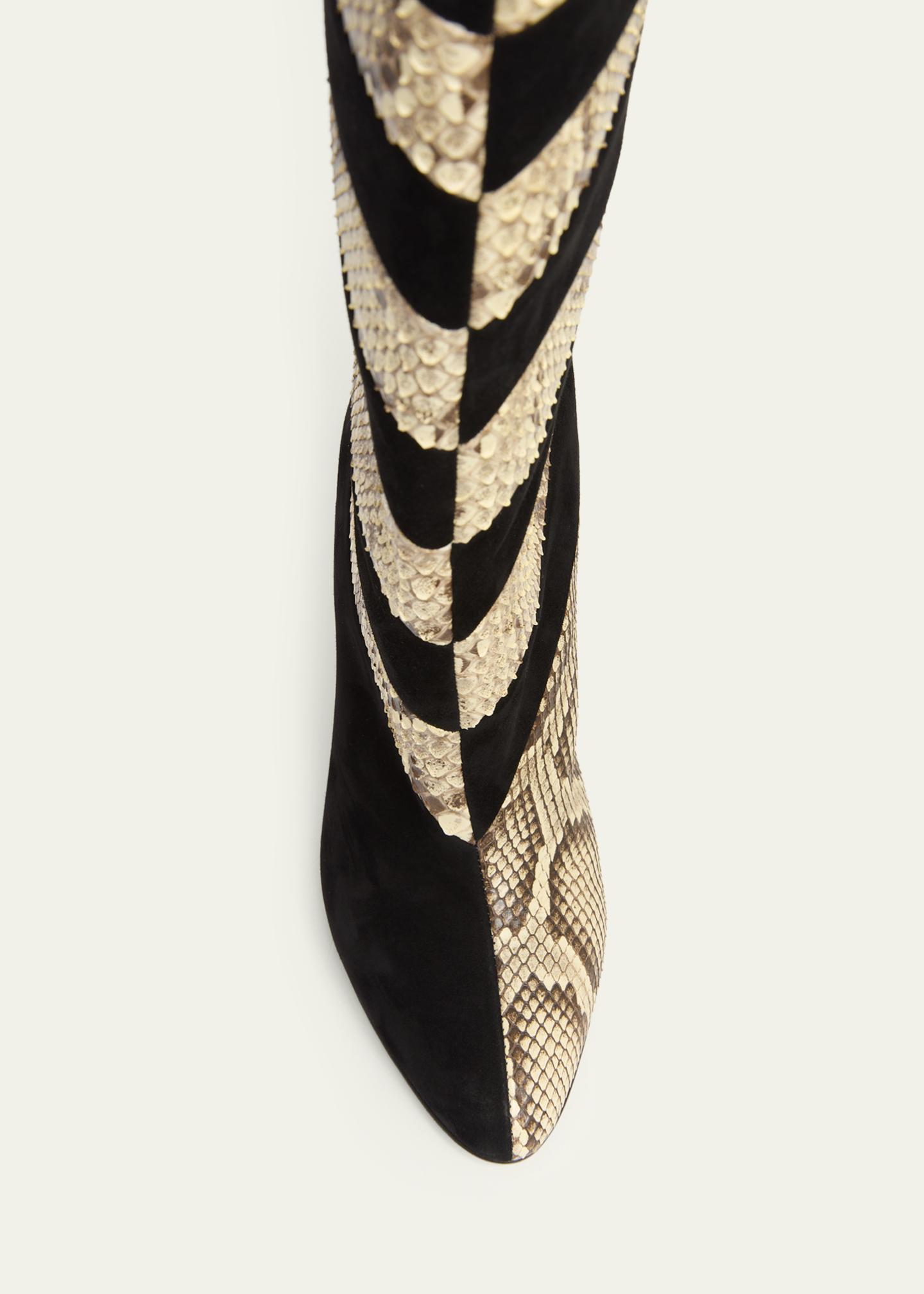 Valentino Garavani 100mm Rayons Snake-Printed Leather and Suede
