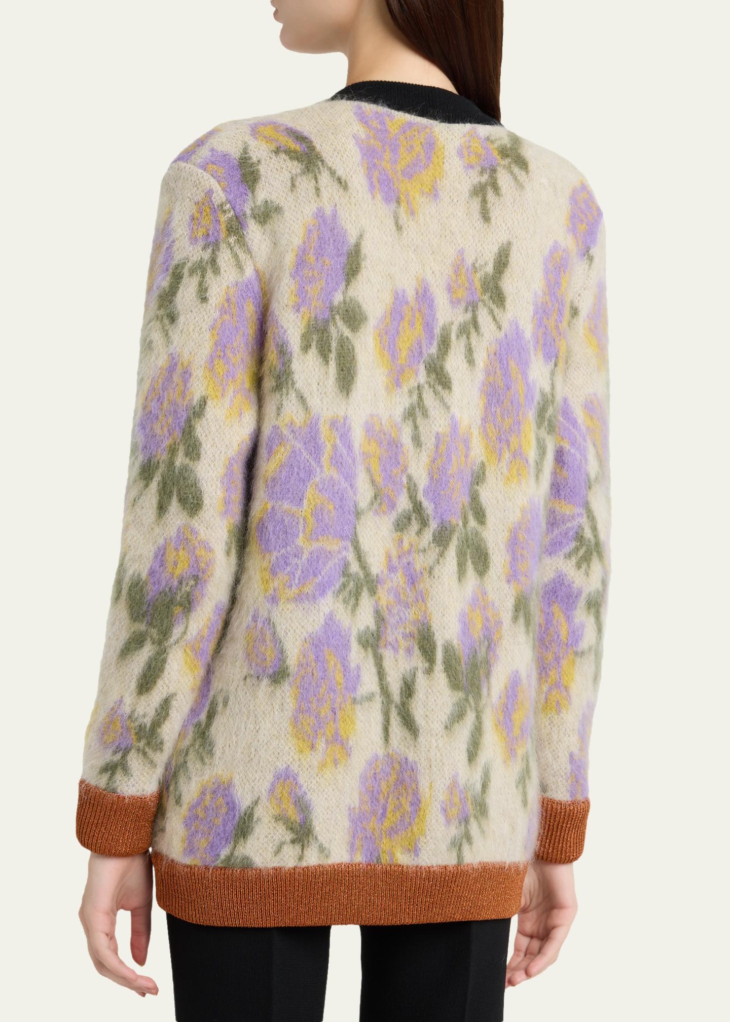 Valentino Garavani Floral-Print Mohair V-Neck Cardigan - Bergdorf