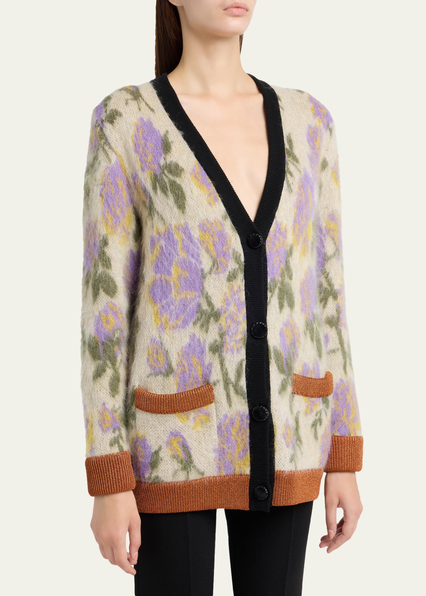 Valentino Garavani Floral-Print Mohair V-Neck Cardigan - Bergdorf