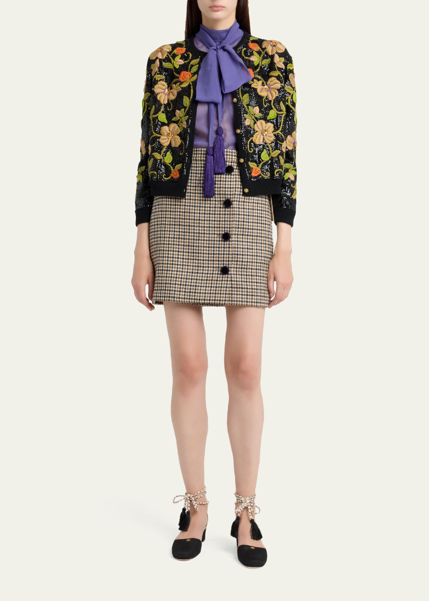 Valentino Garavani Sequined Floral Embroidered Crewneck Cardigan