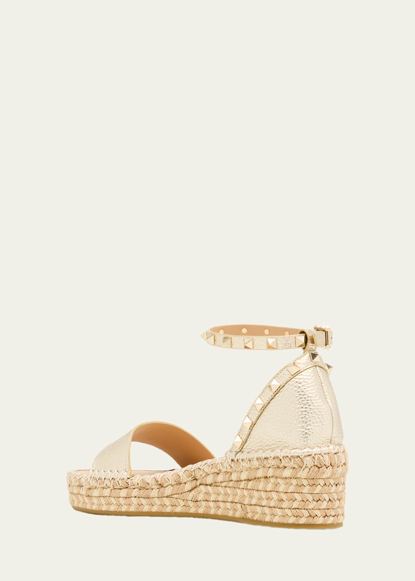 Valentino Garavani 55mm Rockstud Metallic Leather Wedge Espadrille