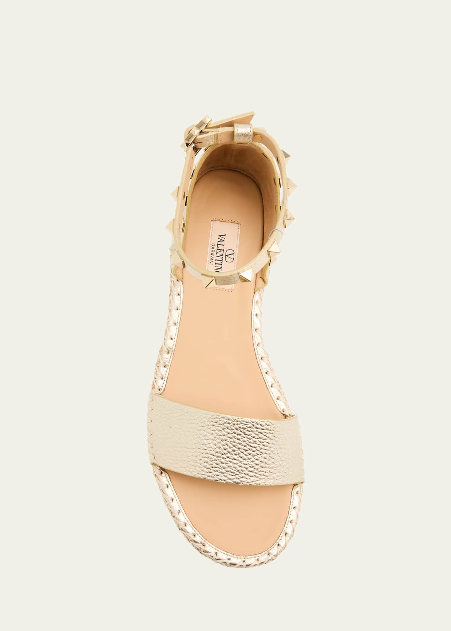 Valentino Garavani 55mm Rockstud Metallic Leather Wedge Espadrille