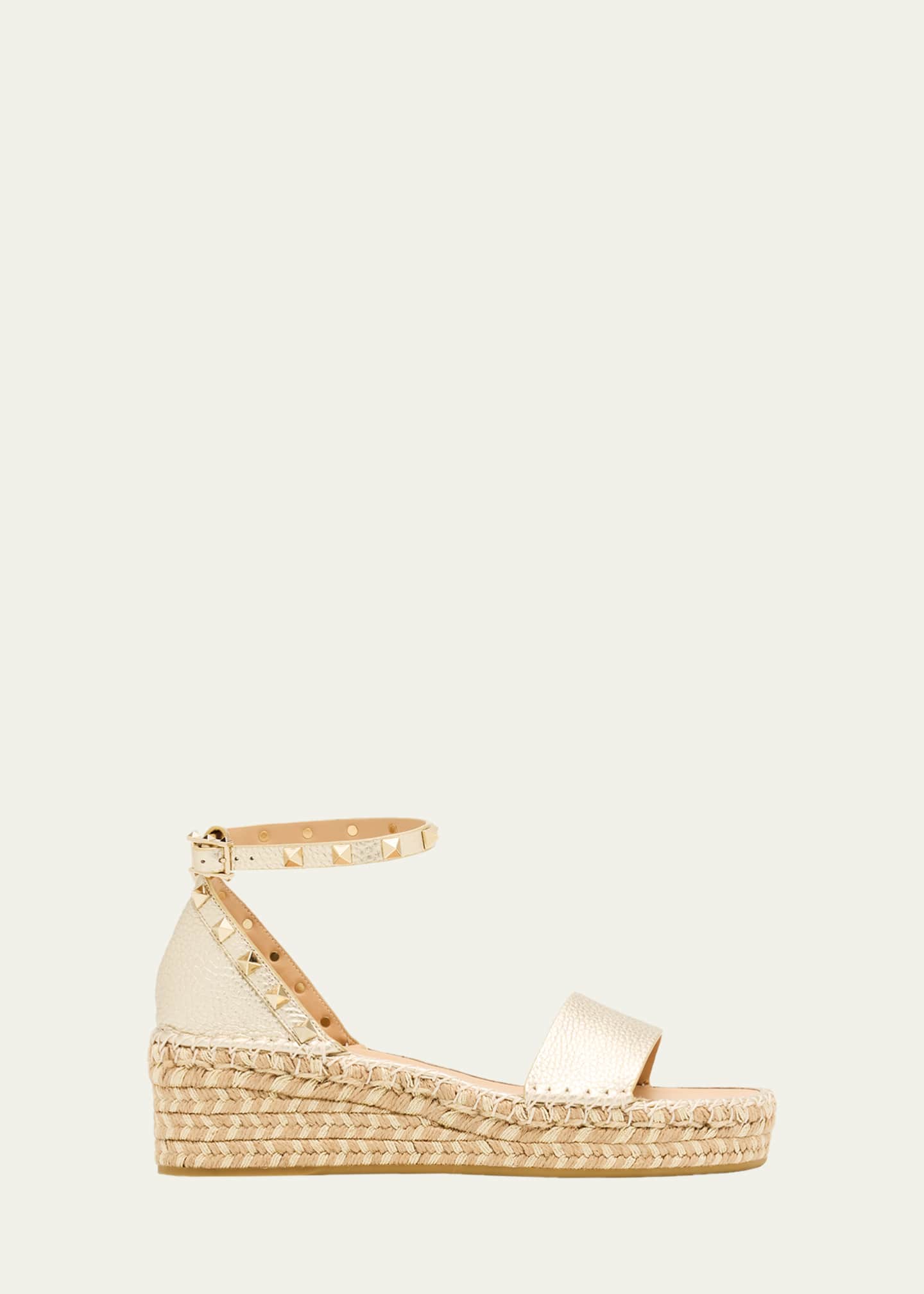Valentino Garavani 55mm Rockstud Metallic Leather Wedge Espadrille
