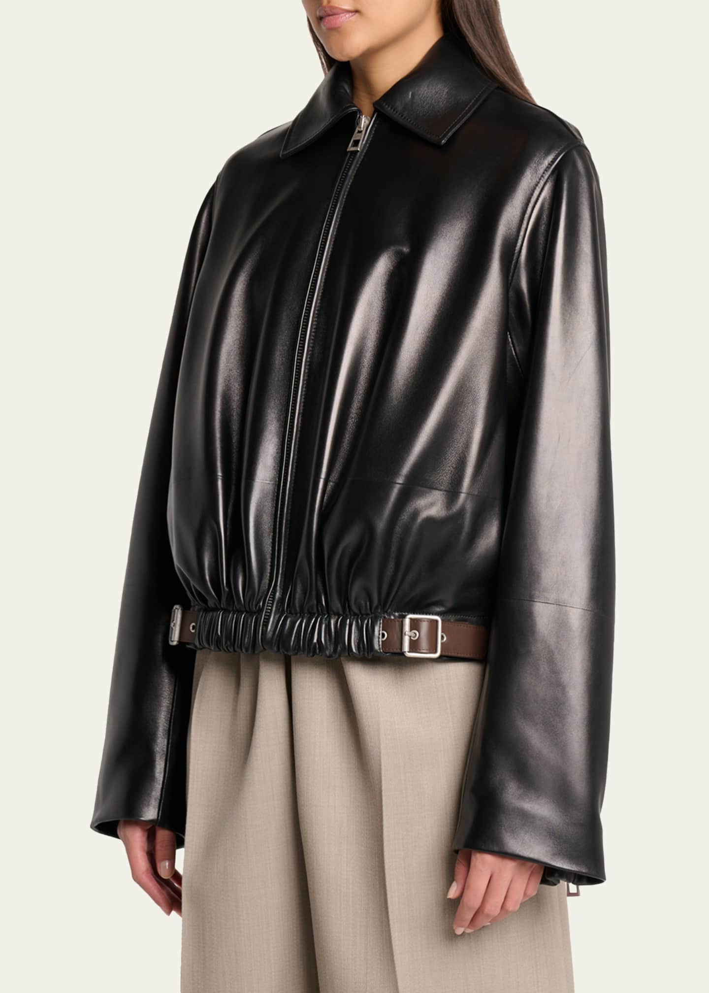 Loewe Buckle Leather Balloon Jacket - Bergdorf Goodman