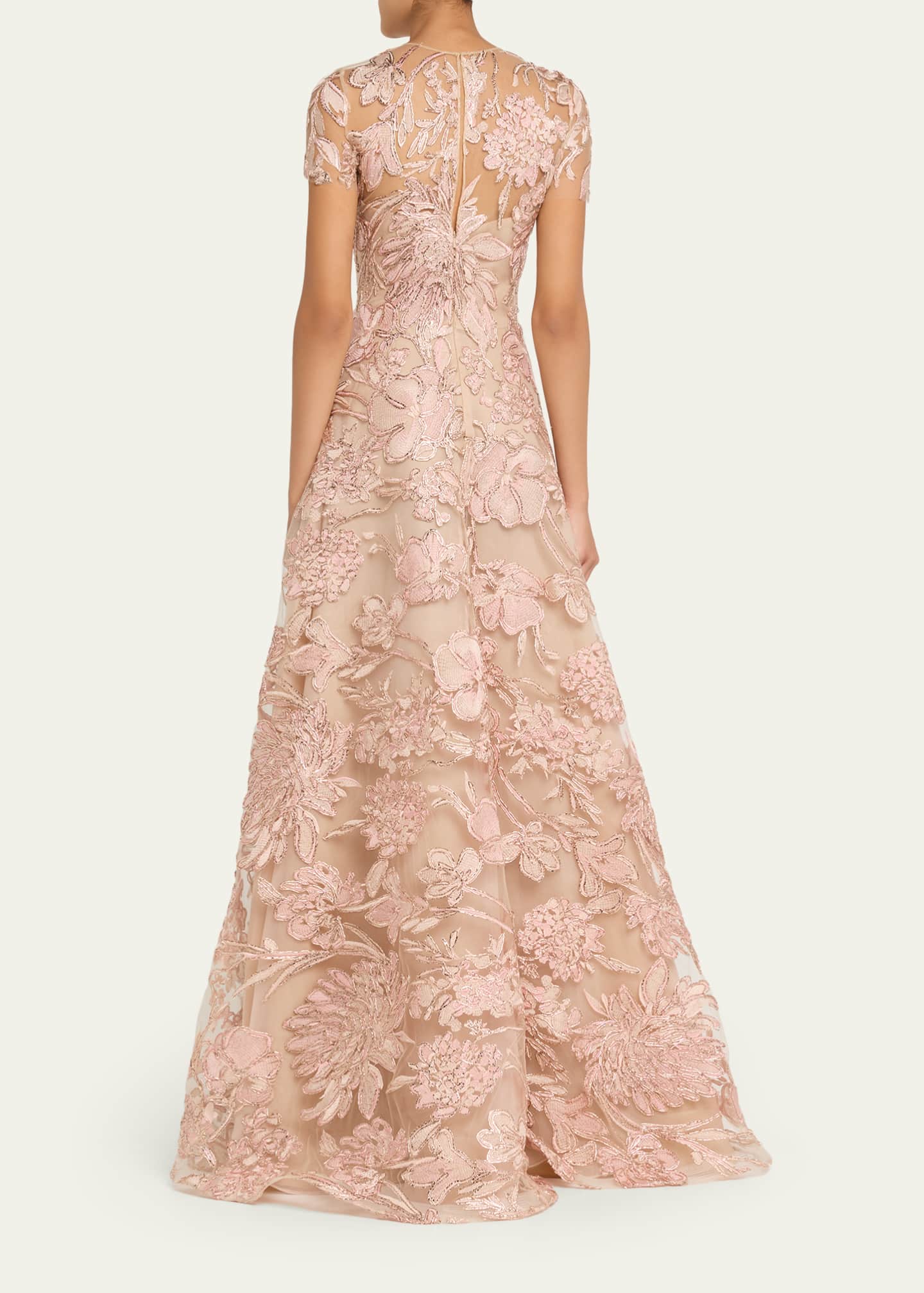 Naeem Khan Floral Raffia Embroidered Tulle Short-Sleeve Gown - Bergdorf  Goodman