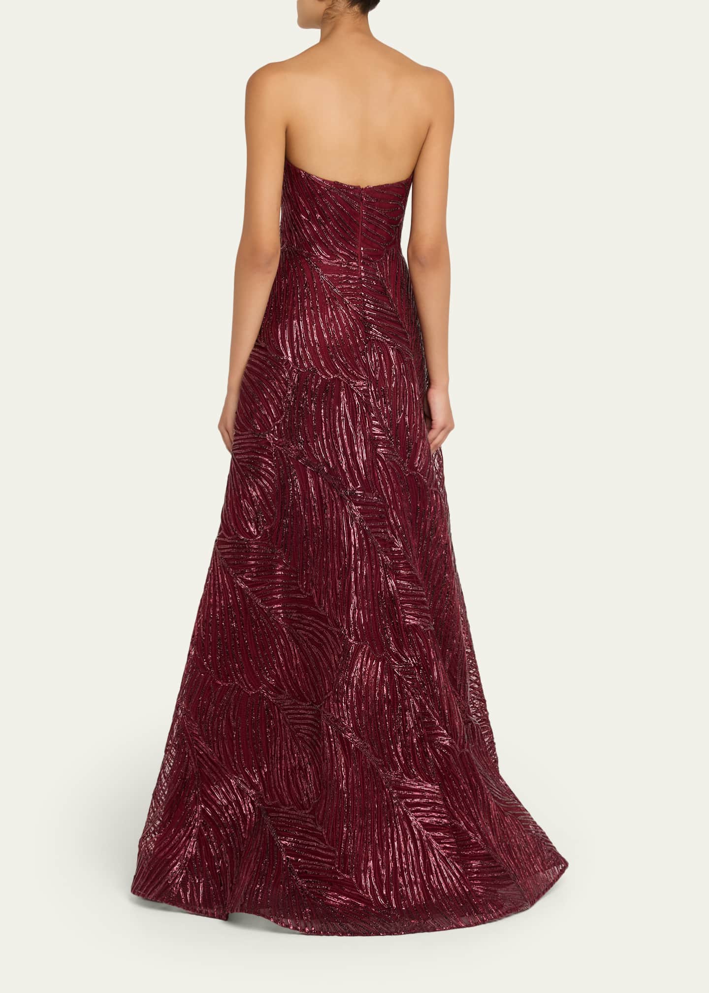 Strapless Metallic Raffia Embroidered Ball Gown