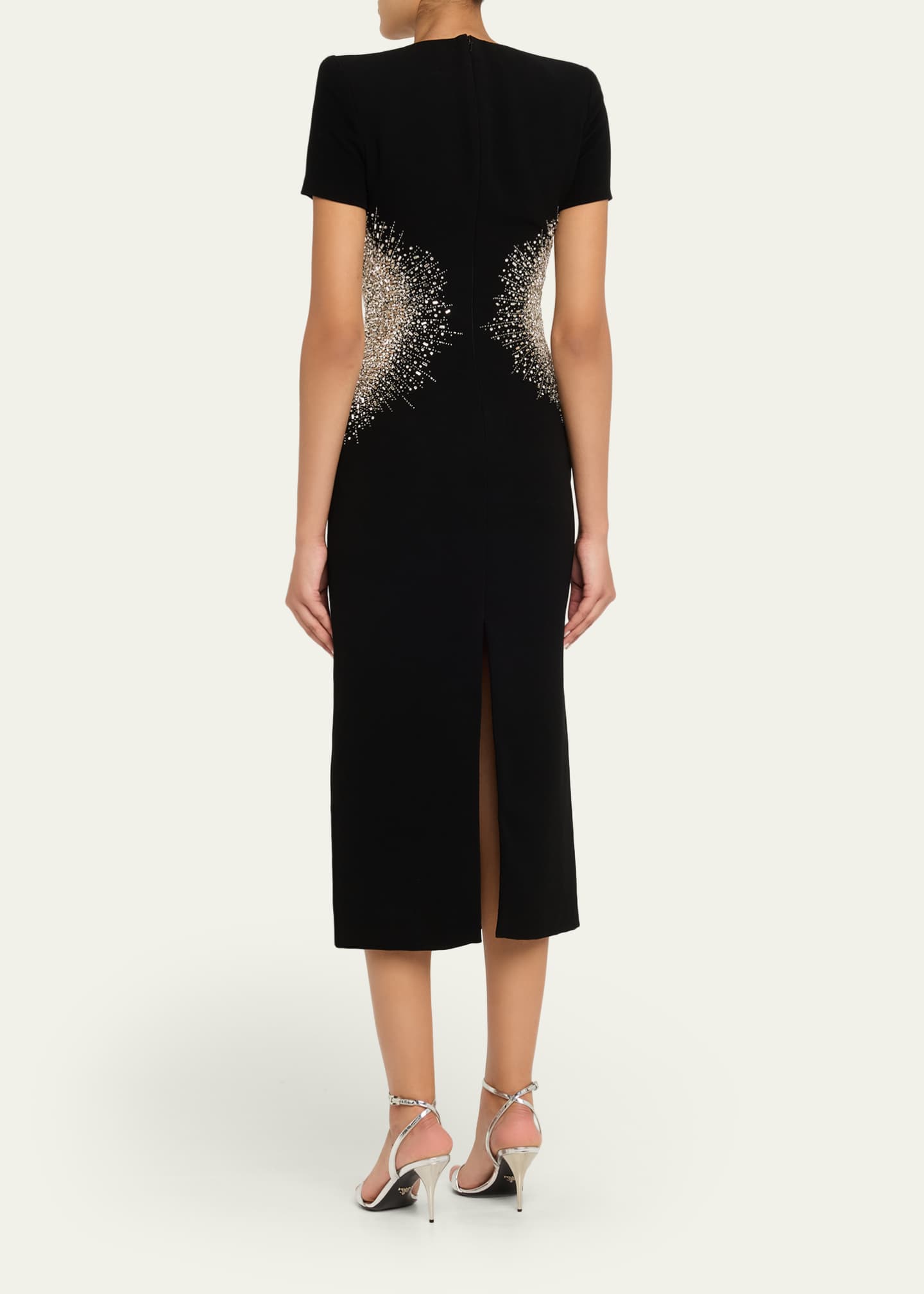 Naeem Khan Crystal Embellished Short-Sleeve Midi Dress, Black Silv, Women's, 2, Cocktail & Party Wedding Guest Dresses Short-Sleeve Dresses