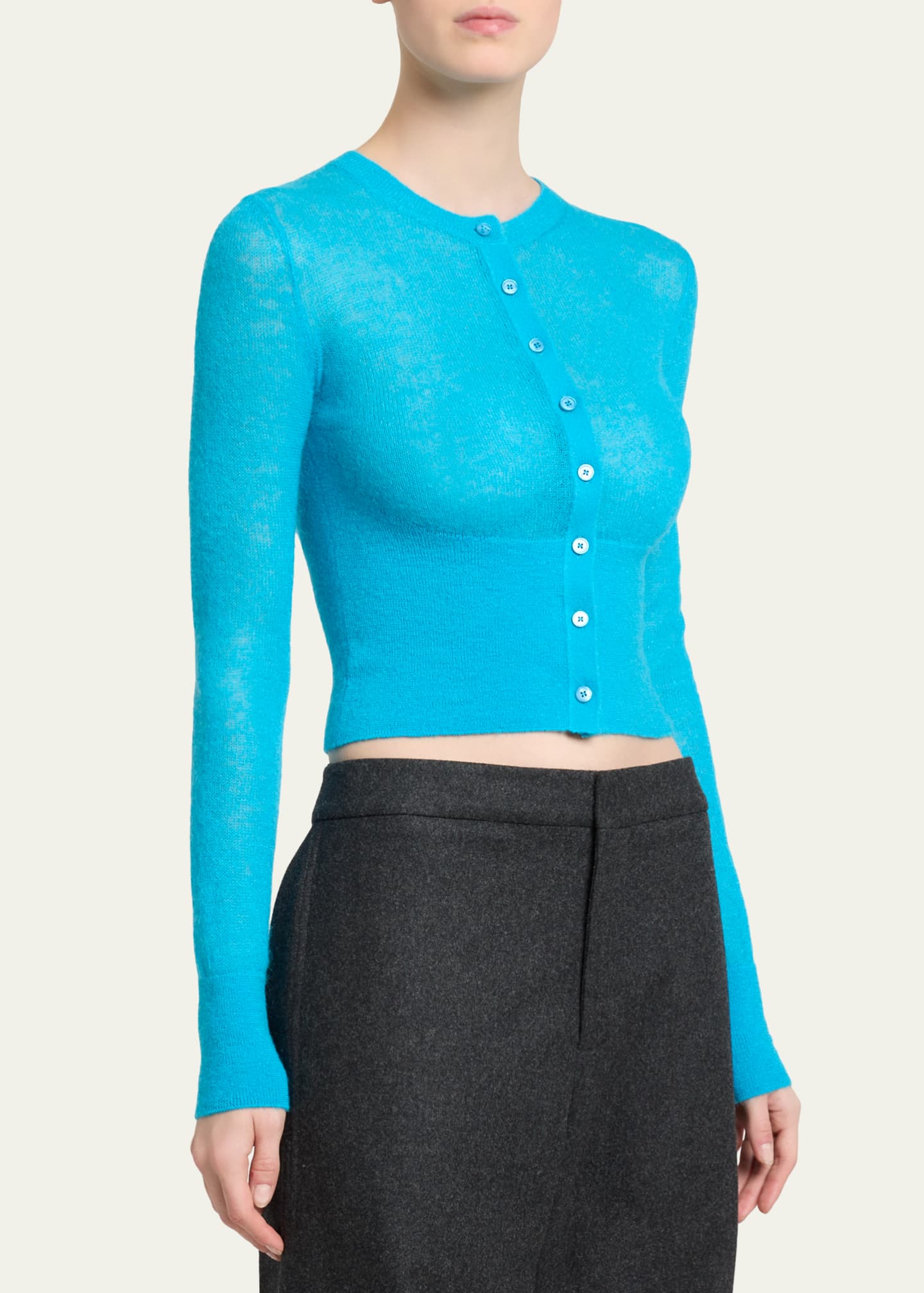 ALAIA Mohair-Blend Crewneck Cardigan - Bergdorf Goodman