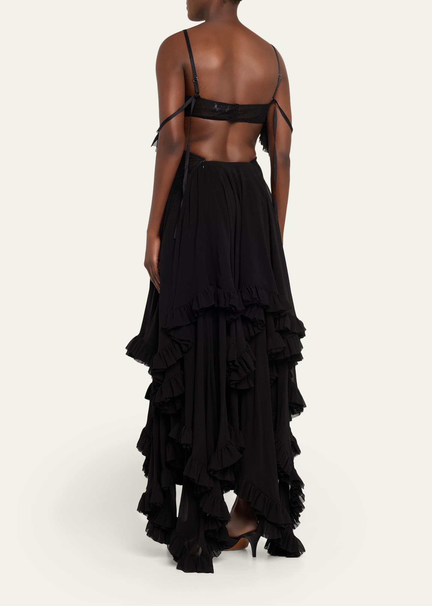 chiffon tiered ruffle dress Greta Tiered Ruffle Chiffon Long Sleeve Dress Black