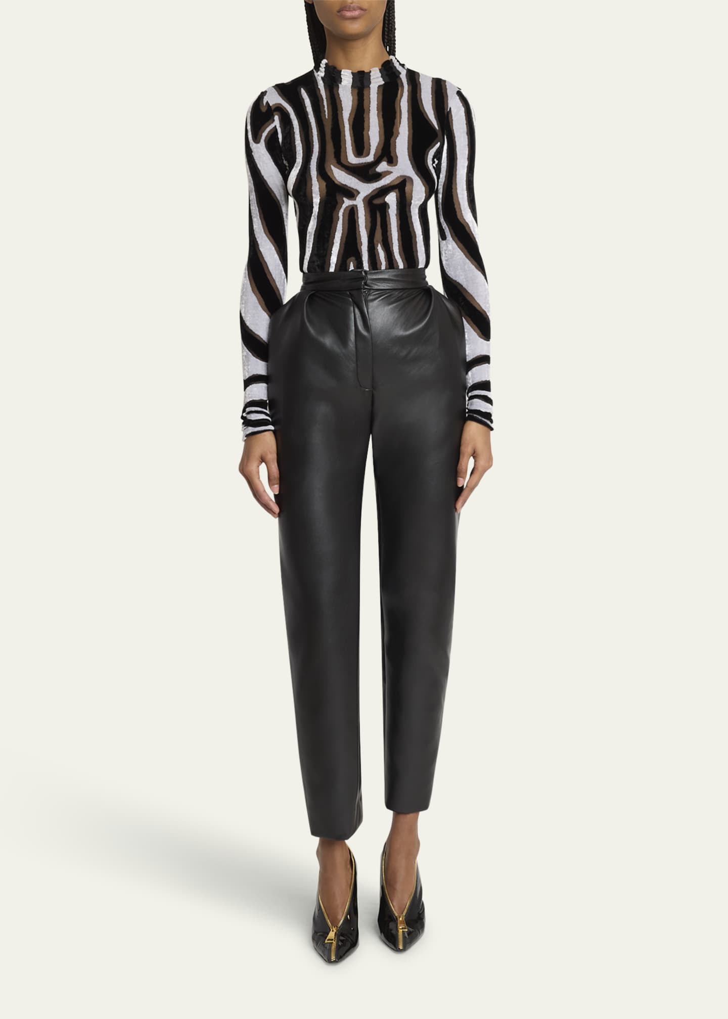Balmain Eco Leather Pleated Tapered-Leg Pants - Bergdorf Goodman