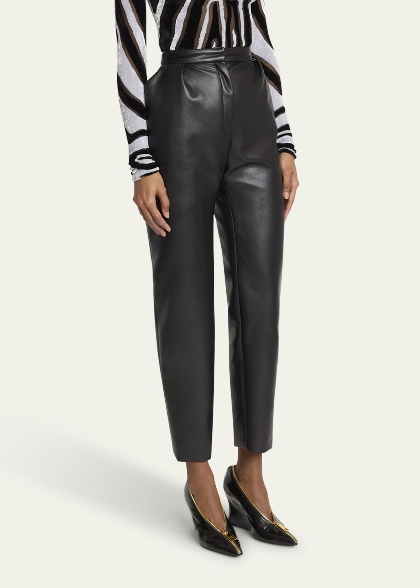 Balmain Eco Leather Pleated Tapered-Leg Pants - Bergdorf Goodman
